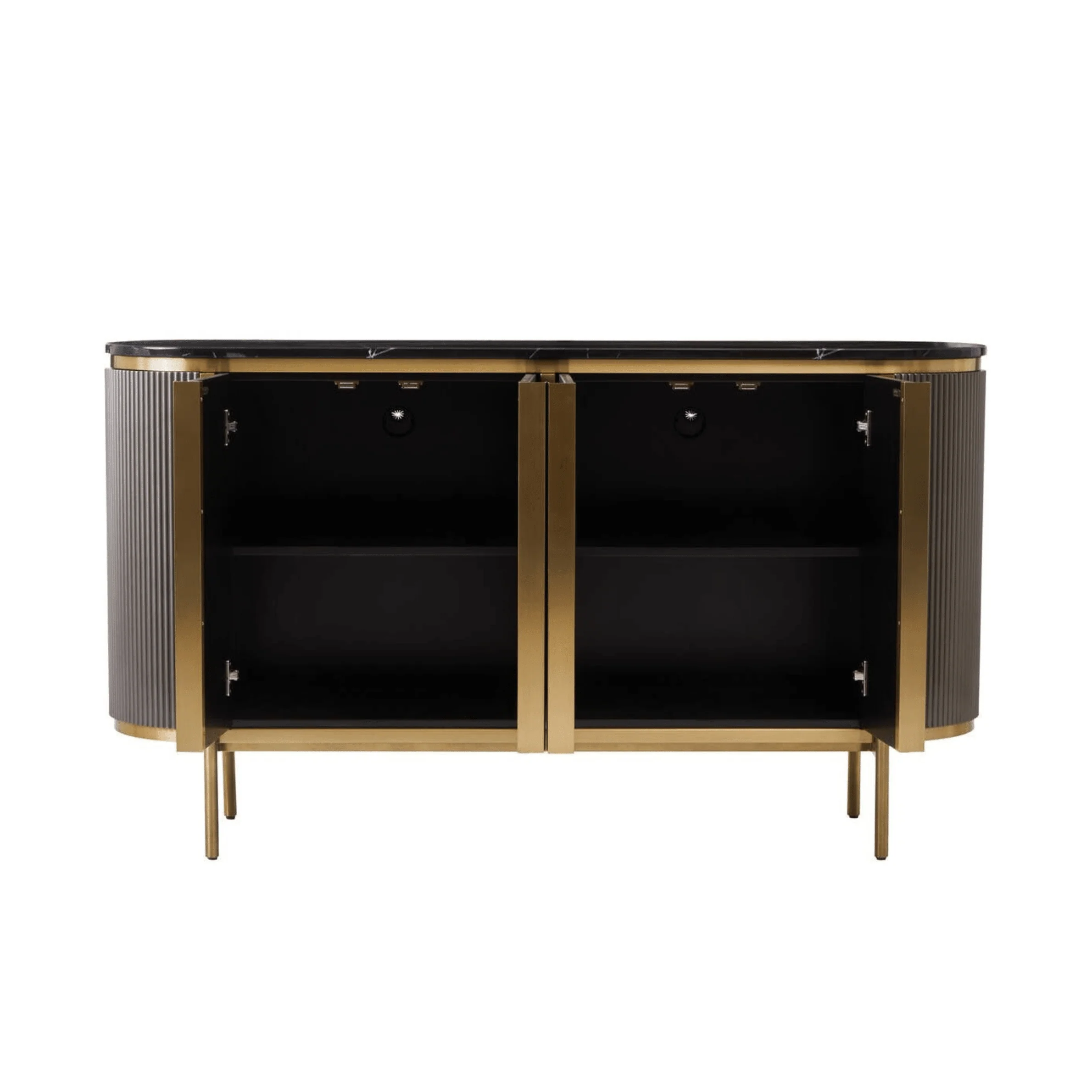 Junia Grey & Gold Ribbed 4 Door Sideboard with Black Marble Top - Image 5