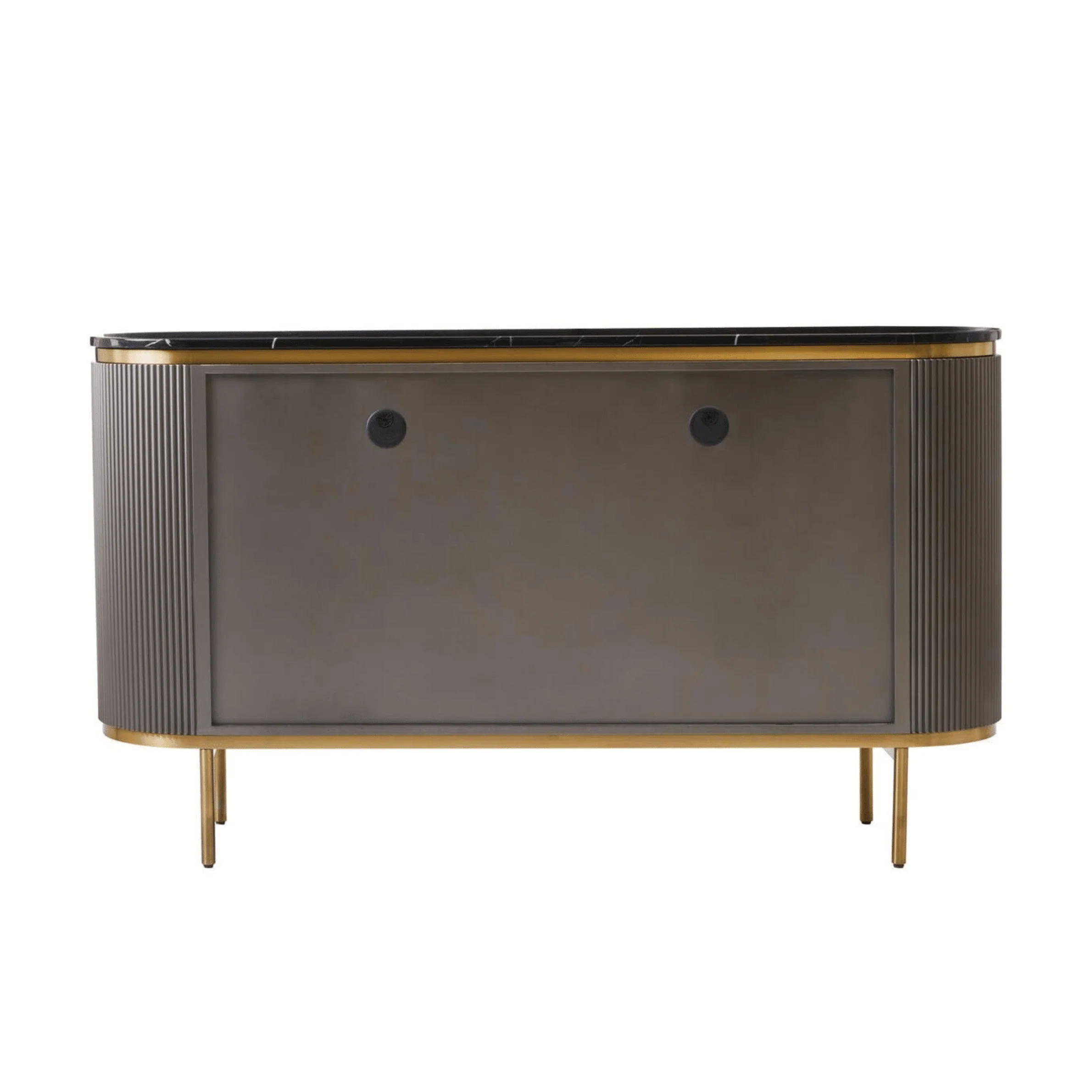 Junia Grey & Gold Ribbed 4 Door Sideboard with Black Marble Top - Image 6