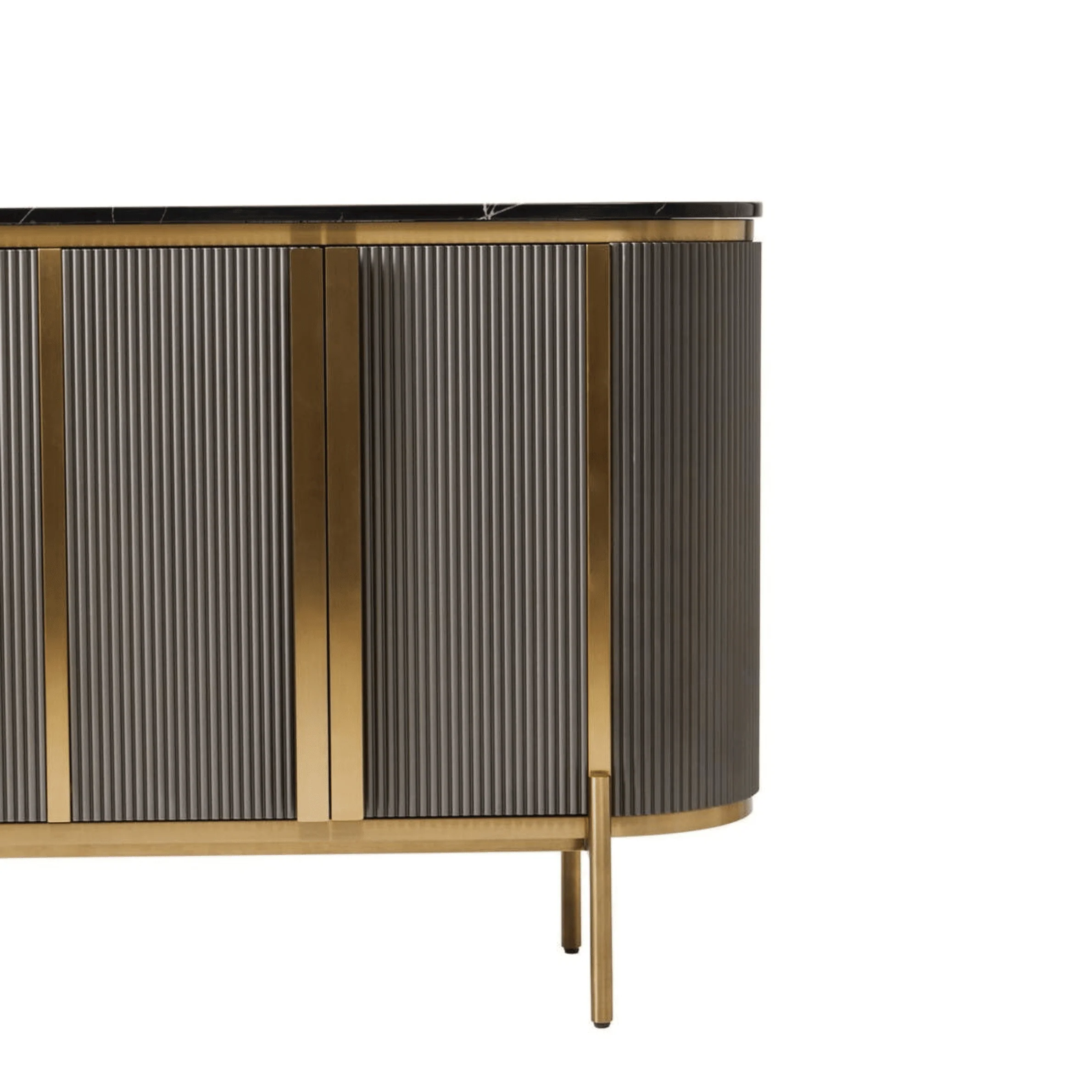 Junia Grey & Gold Ribbed 4 Door Sideboard with Black Marble Top - Image 7