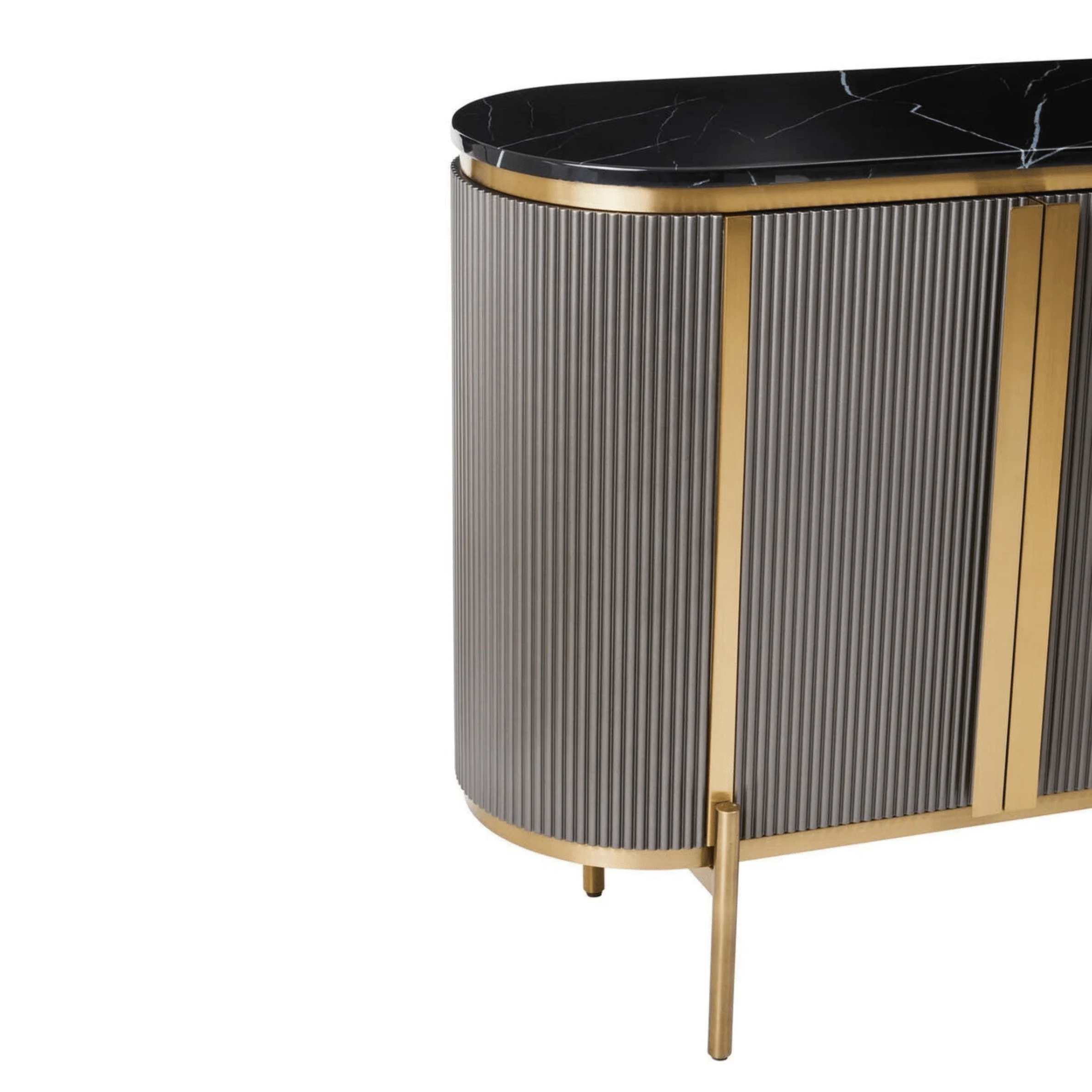 Junia Grey & Gold Ribbed 4 Door Sideboard with Black Marble Top - Image 8