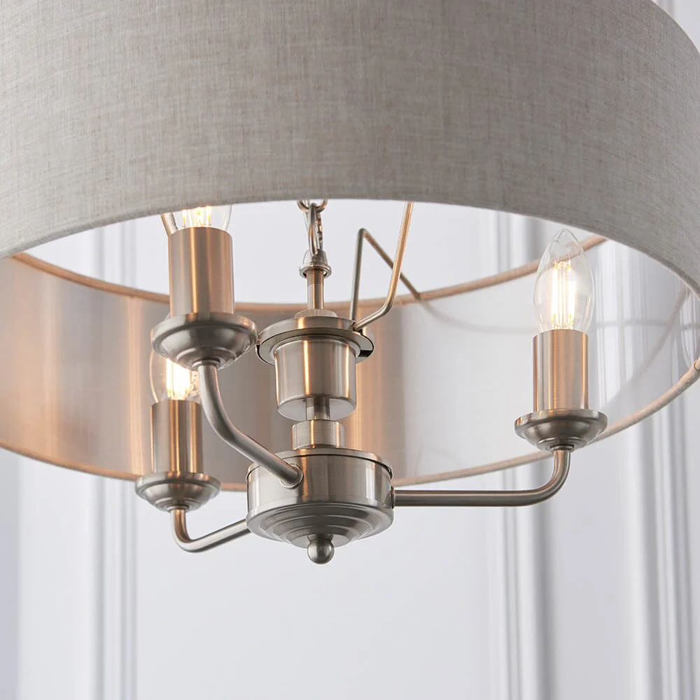 Juniper 3 Light Chrome Pendant Ceiling Light with Neutral Shade - Image 2