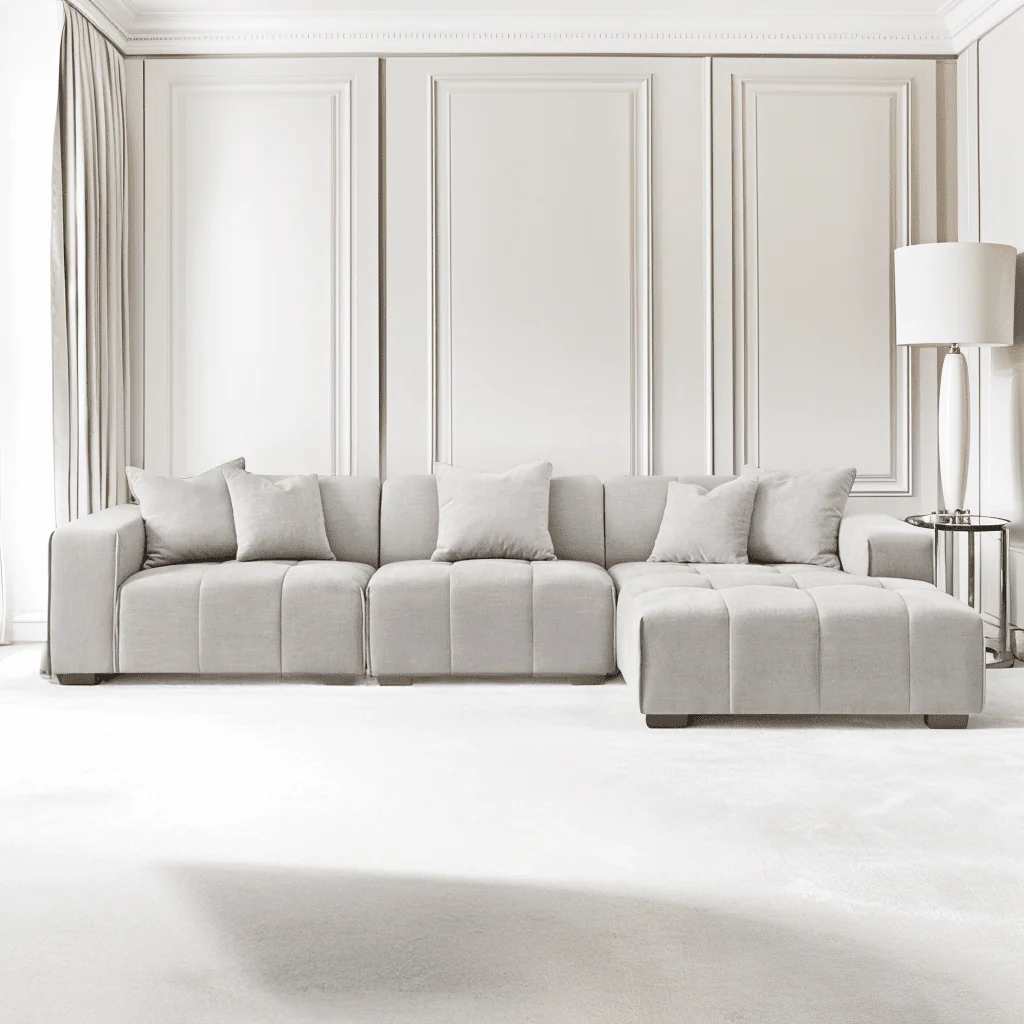 Kace Cloud Grey Boucle Tufted Right Hand Facing Corner Sofa