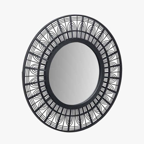 Kiruna Black Bamboo Frame Round Wall Mirror - Image 3