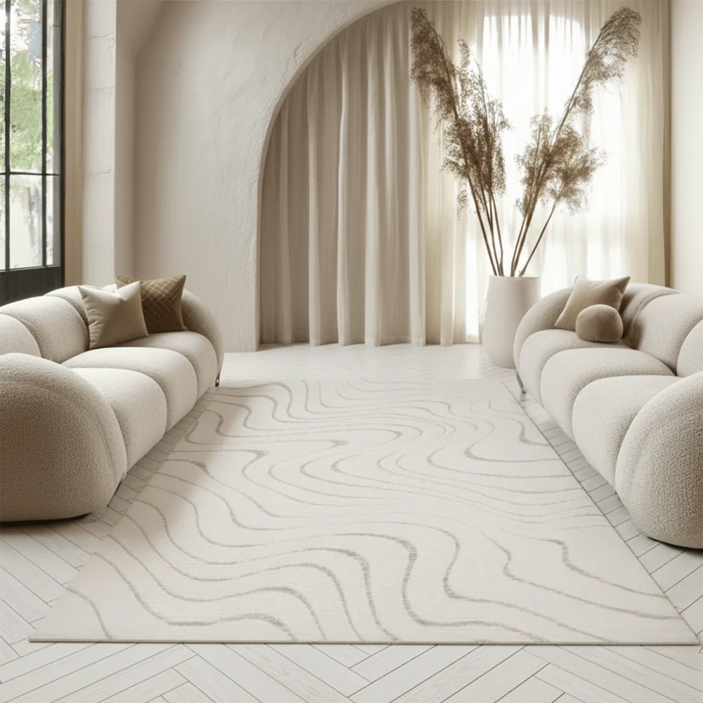 Lecco Beige Wave Effect Abstract Rug