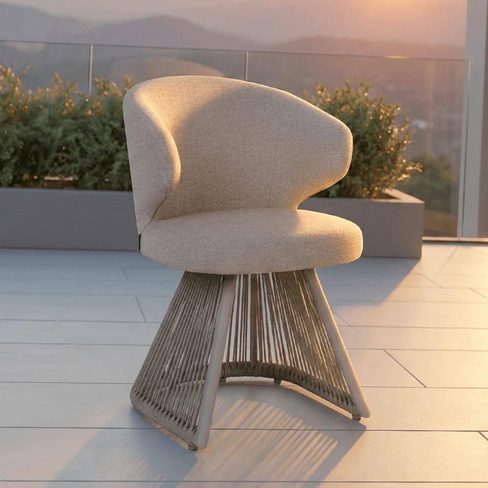 Liu Cream Upholstered Outdoor Dining Chair with Rope Detail - Image 2
