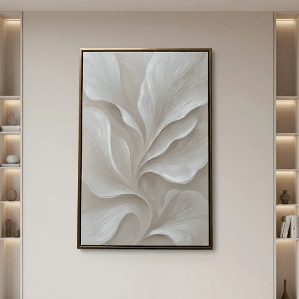 Lucia Cream & Beige Swirl Abstract Canvas Wall Art with Gold Frame