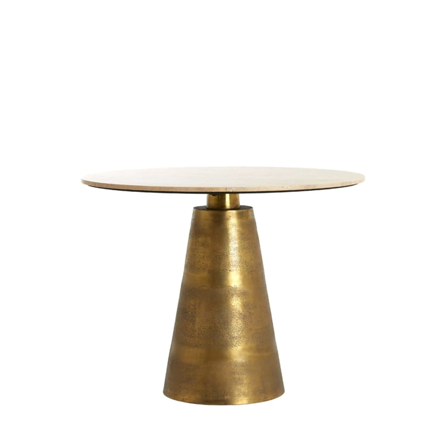 Macci Large Antique Brass Round Dining Table with Travertine Top - Image 2