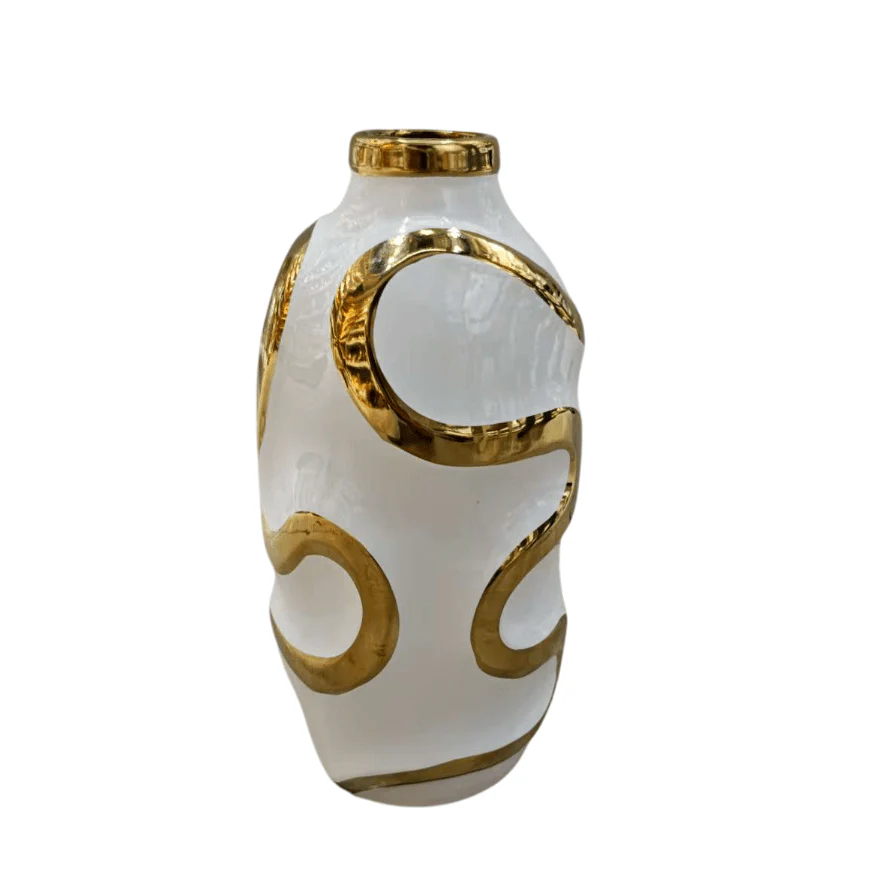 Marigold Tall Gold & White Squiggle Decorative Vase - Image 2