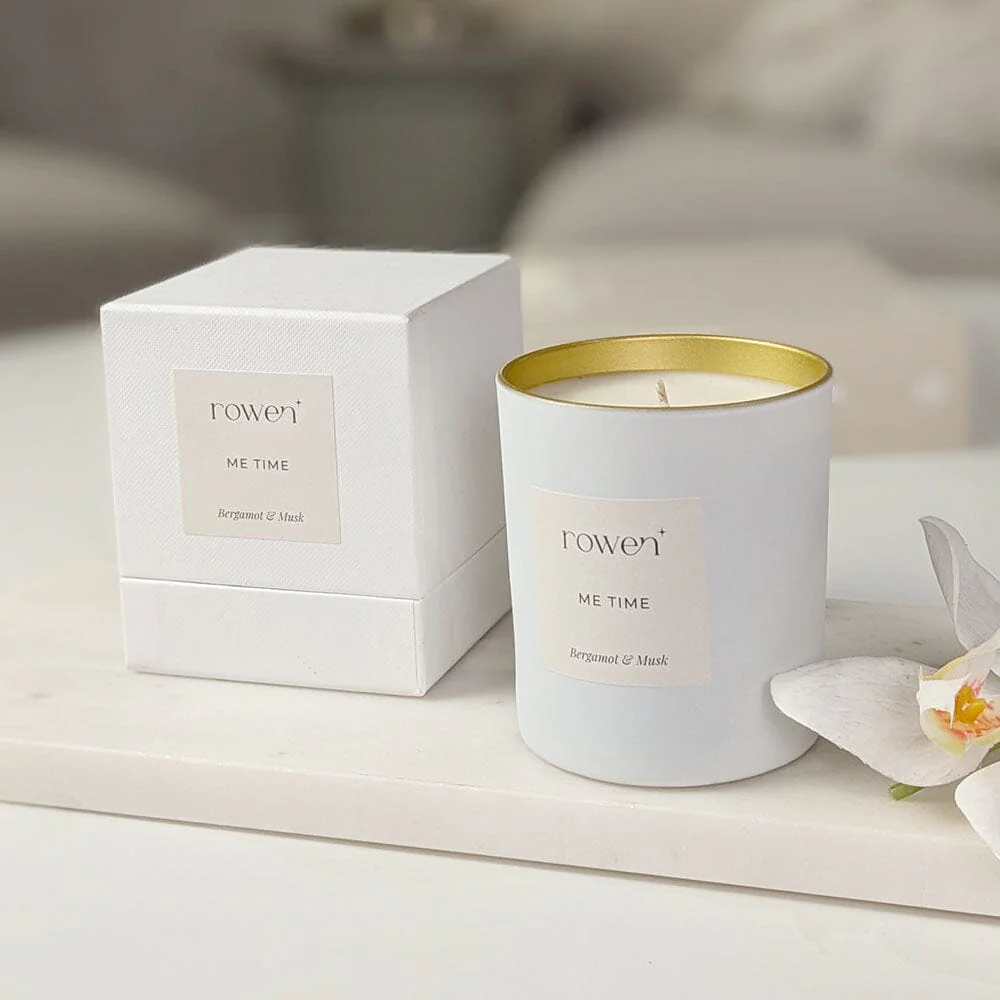 Me Time White & Gold Scented Candle - Bergamot & Musk - Image 2