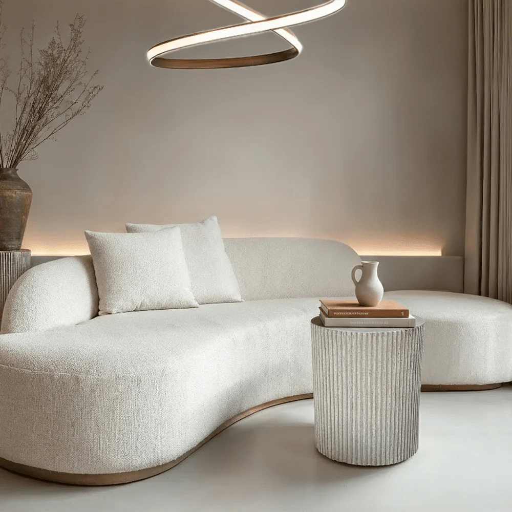 Mikono Natural Ribbed Stone Effect Round Side Table