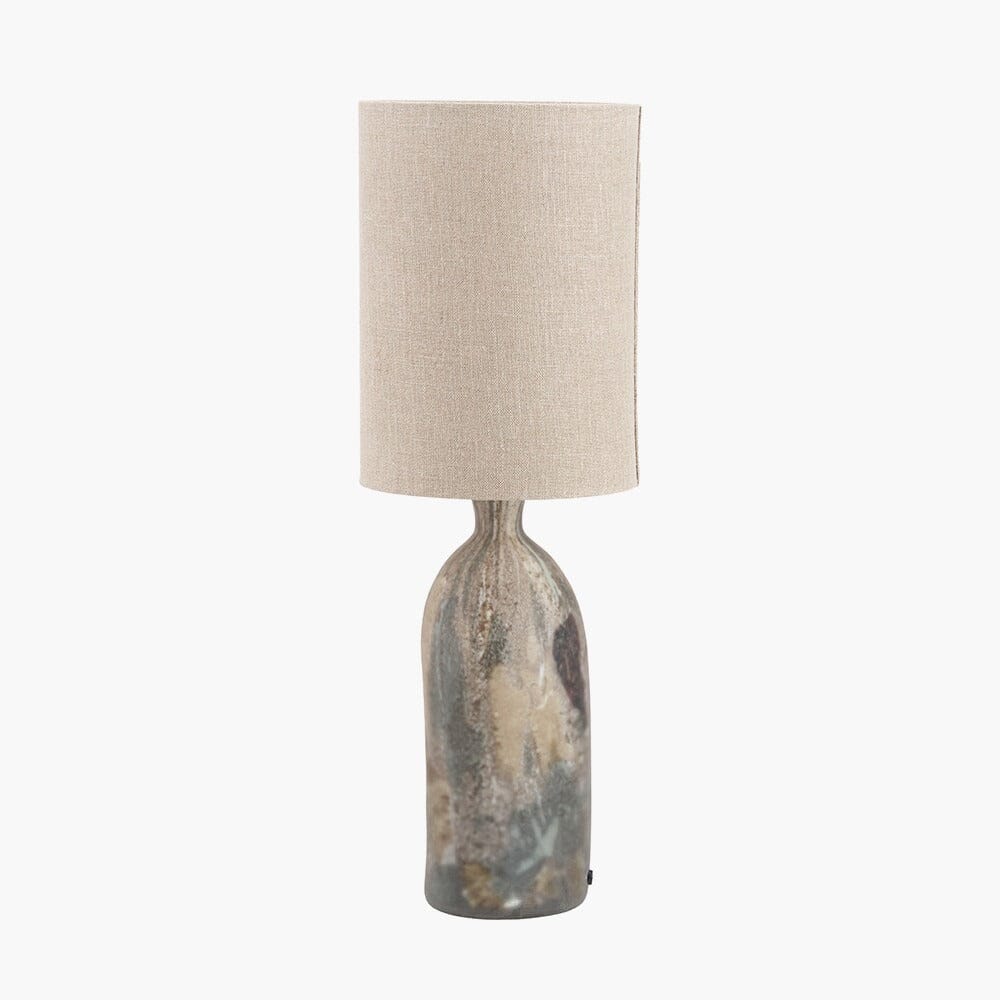 Mireya Neutral Glass Marble Effect Table Lamp with Linen Shade - Image 2