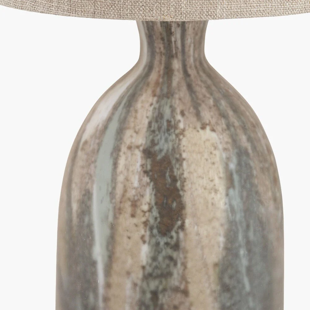 Mireya Neutral Glass Marble Effect Table Lamp with Linen Shade - Image 3