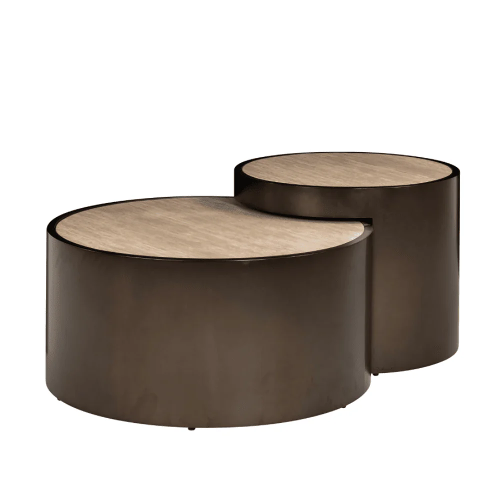 Misella Bronze Nested Coffee Tables with Faux Travertine Top - Image 2