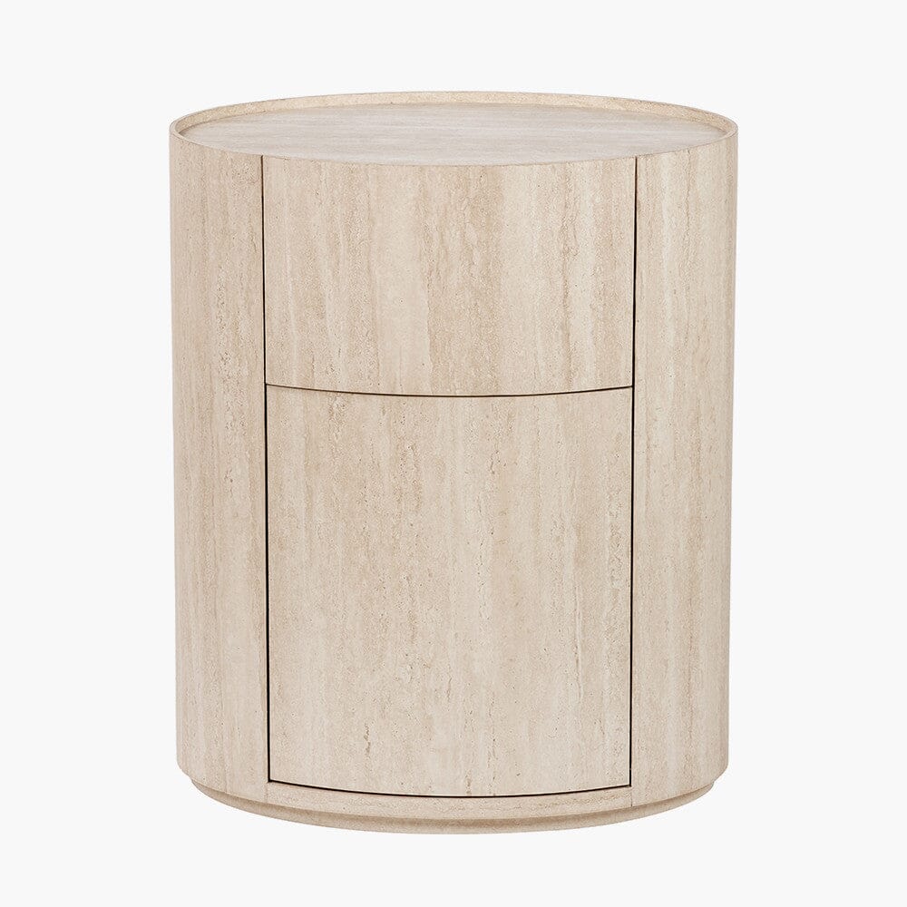 Moxin Travertine Effect Round Bedside Table - Image 2