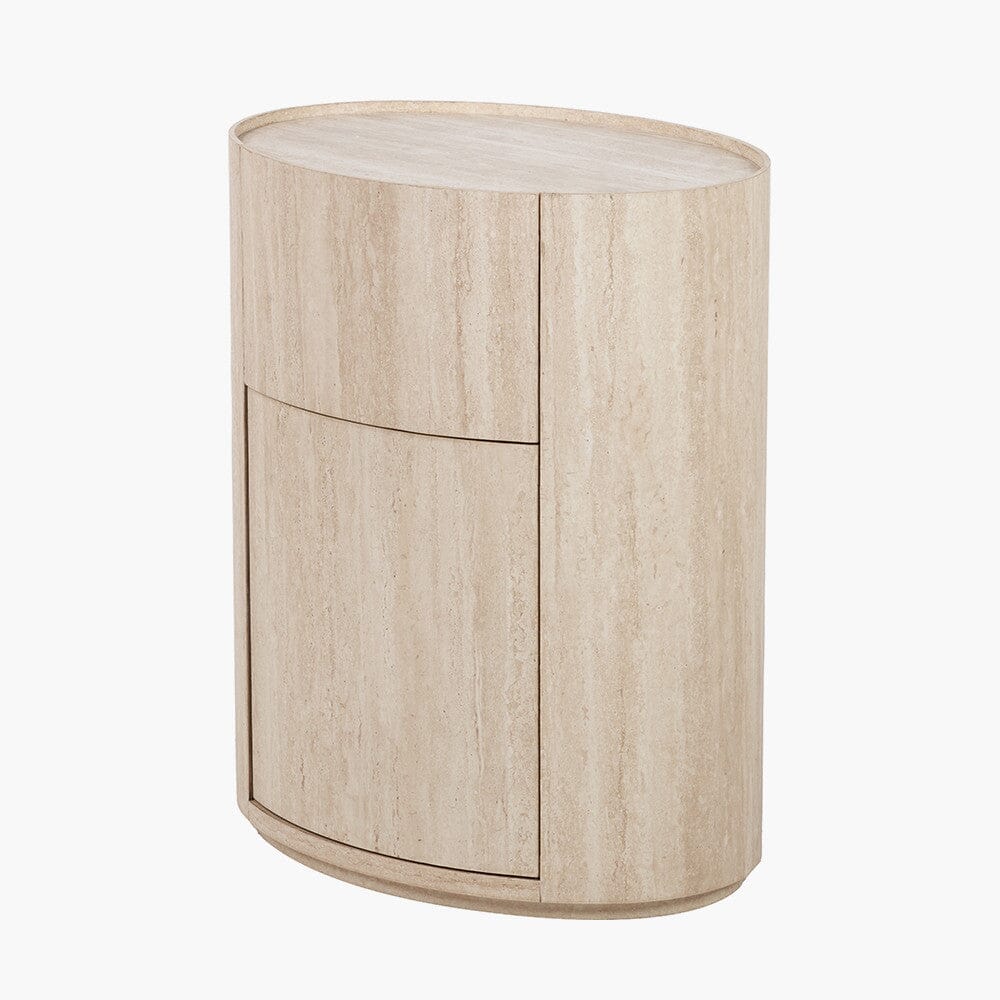 Moxin Travertine Effect Round Bedside Table - Image 3