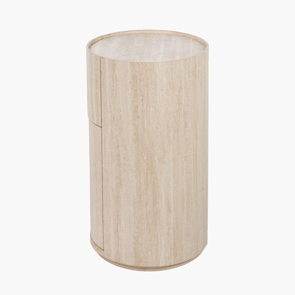 Moxin Travertine Effect Round Bedside Table - Image 4