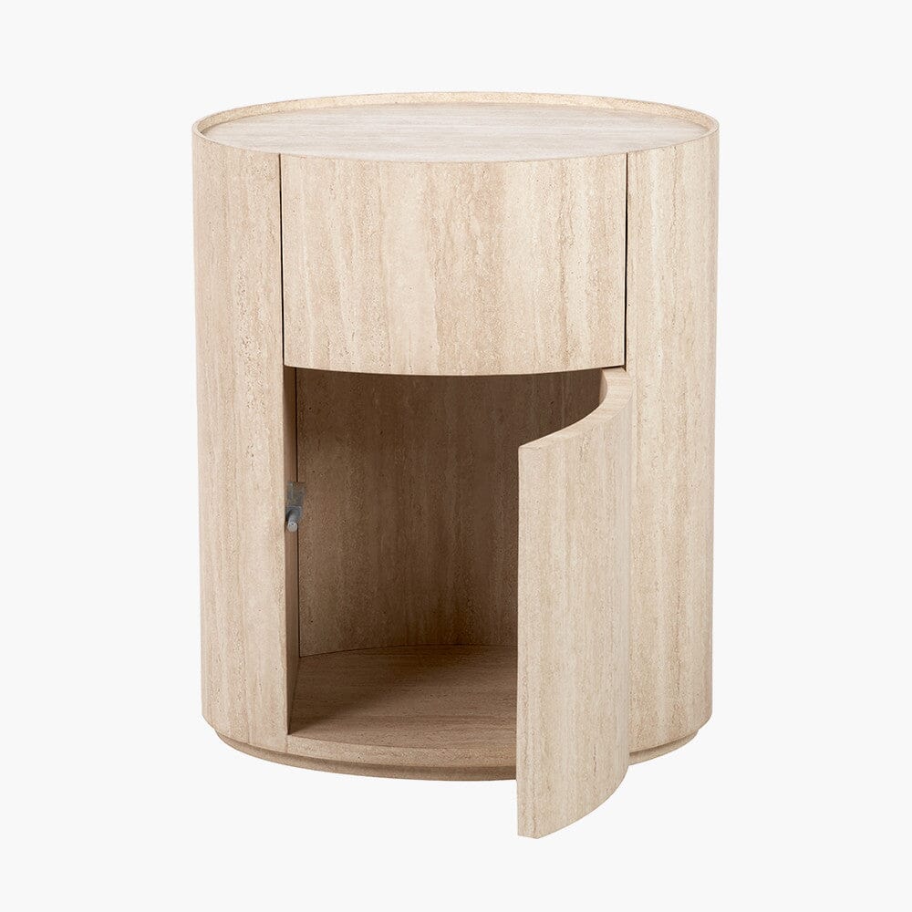 Moxin Travertine Effect Round Bedside Table - Image 7