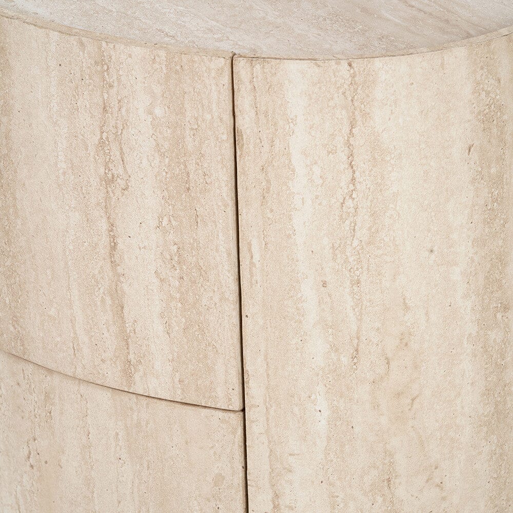Moxin Travertine Effect Round Bedside Table - Image 9