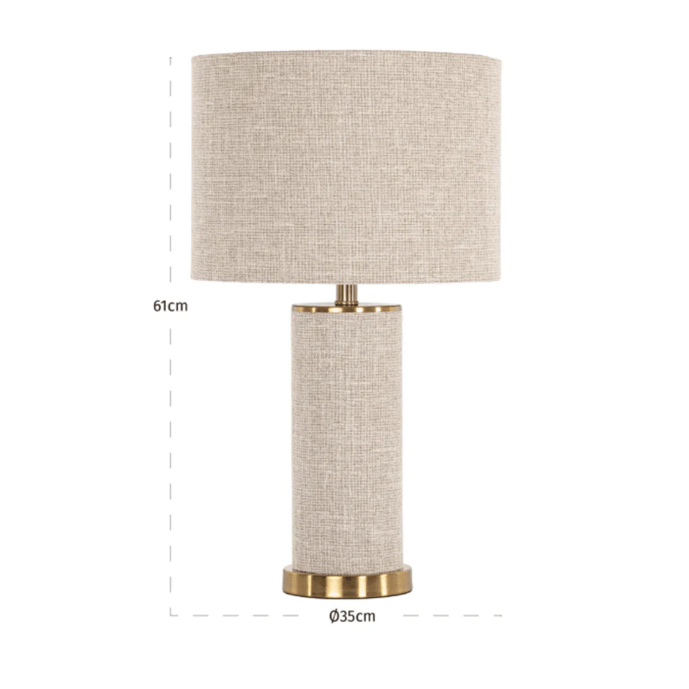 Nerisse Beige Linen Fabric Table Lamp with Gold Base - Image 4