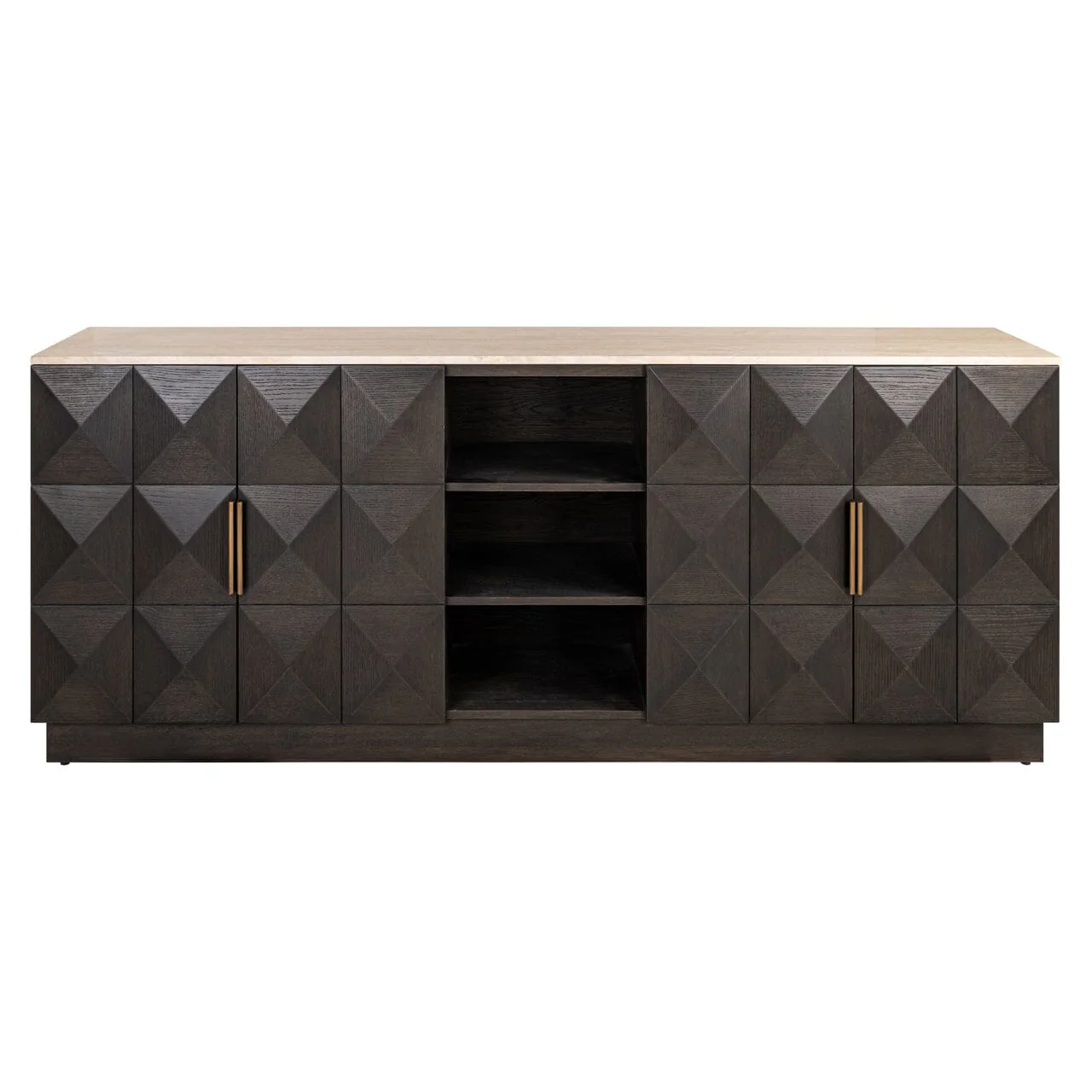 Norah Deep Brown 4 Door Sideboard with Shelving & Travertine Top - Image 2