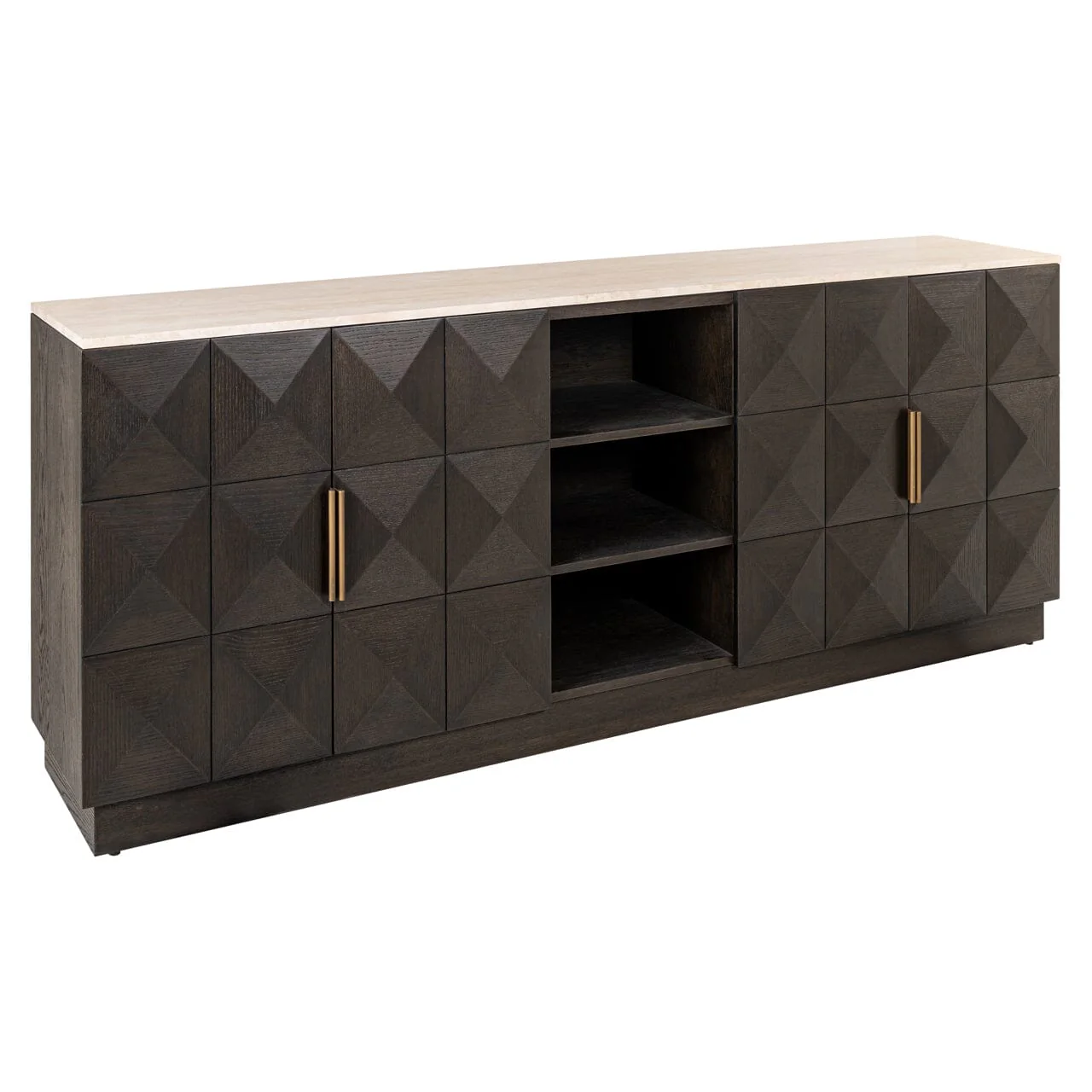 Norah Deep Brown 4 Door Sideboard with Shelving & Travertine Top - Image 3