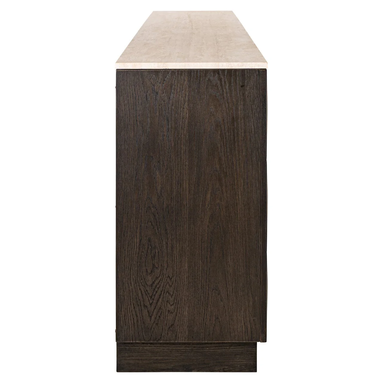 Norah Deep Brown 4 Door Sideboard with Shelving & Travertine Top - Image 4