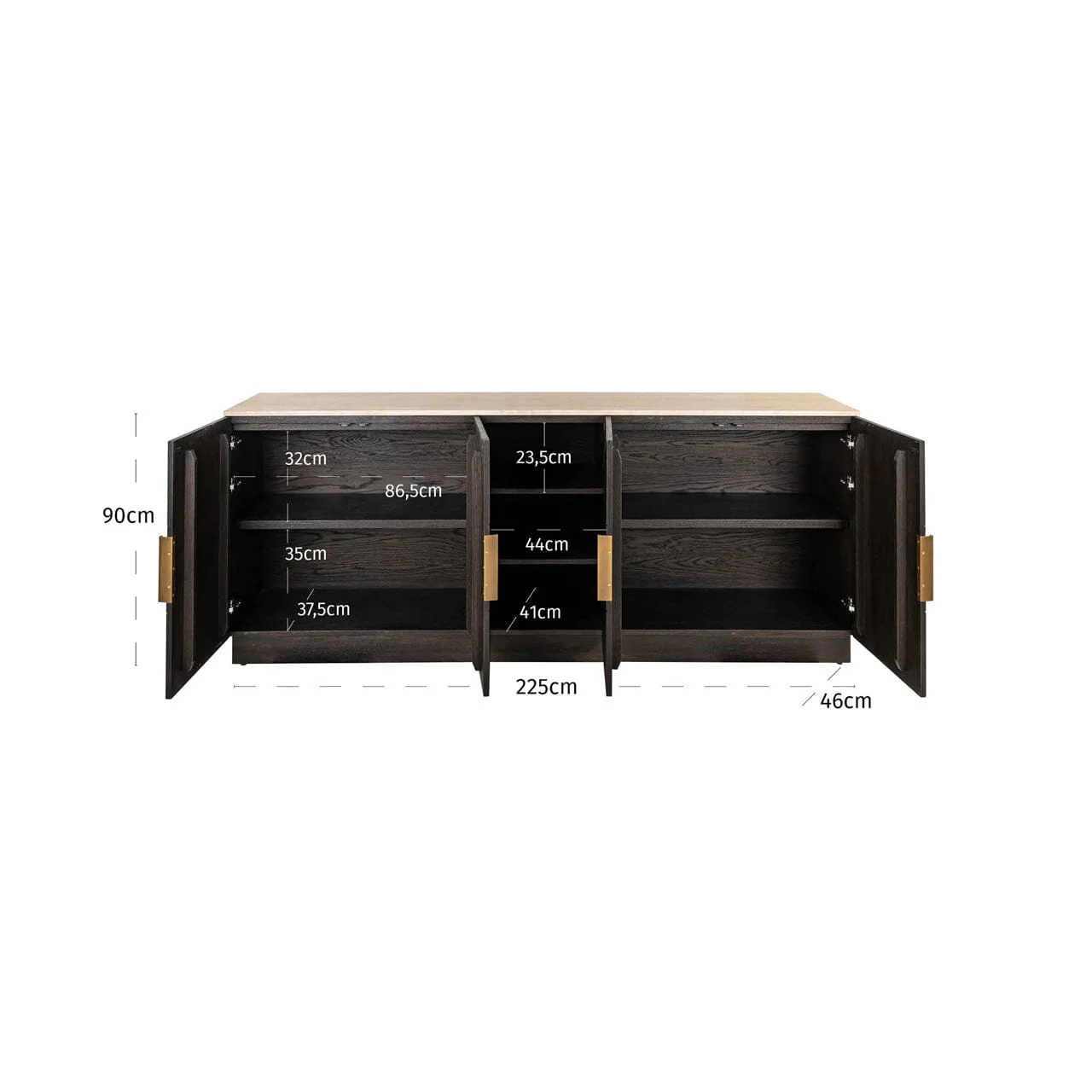 Norah Deep Brown 4 Door Sideboard with Shelving & Travertine Top - Image 9