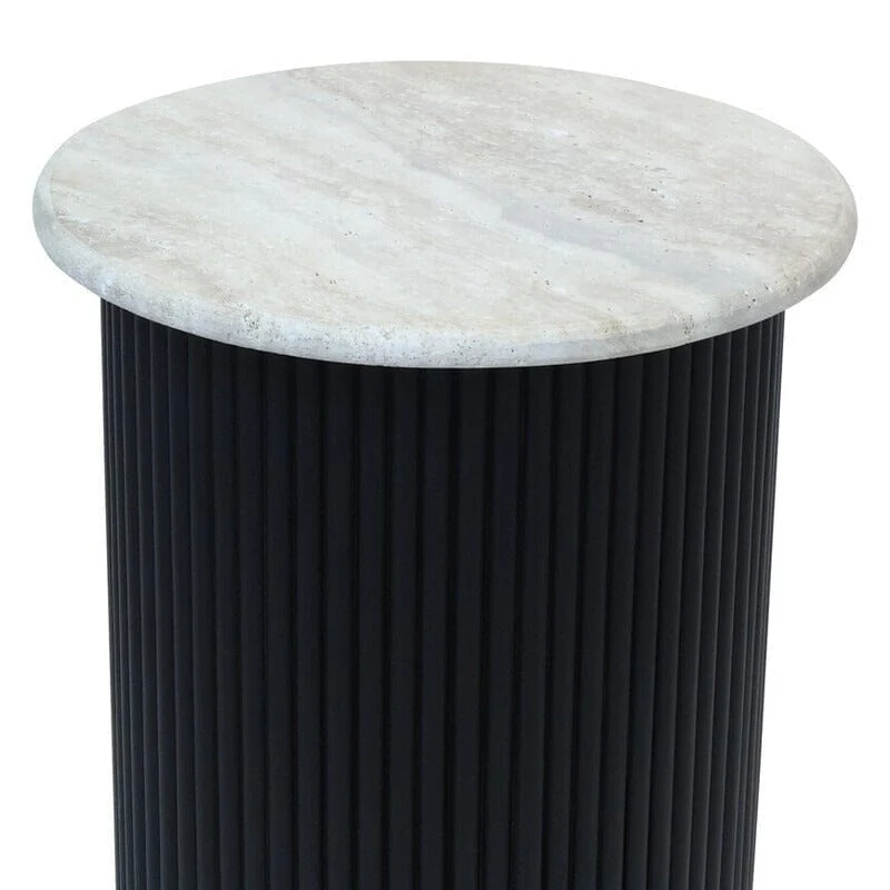 Odelia Black Ribbed Side Table with Marble Top - Image 3