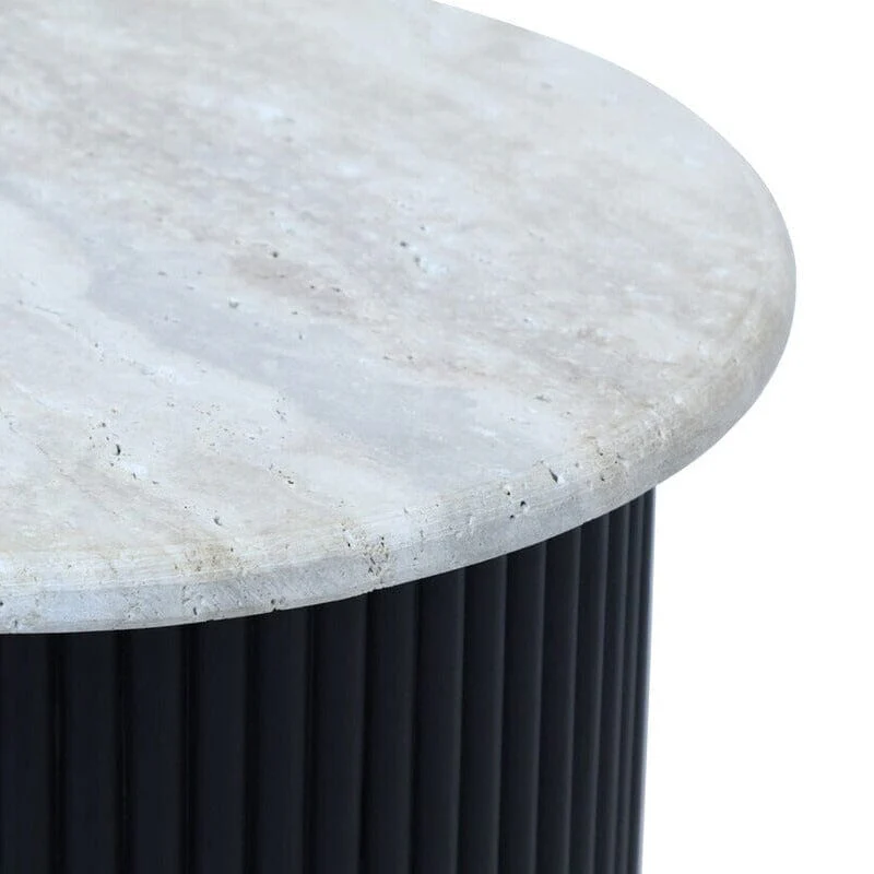 Odelia Black Ribbed Side Table with Marble Top - Image 4
