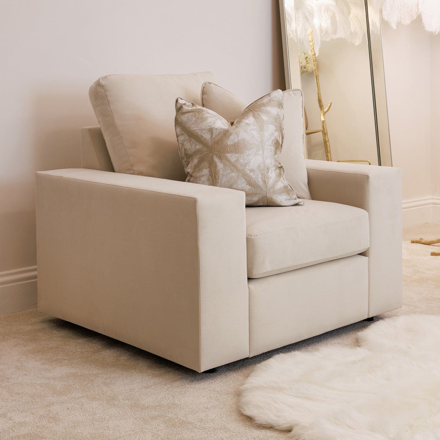 Olivia Premium Cream Sofa Range without Studs - Image 5