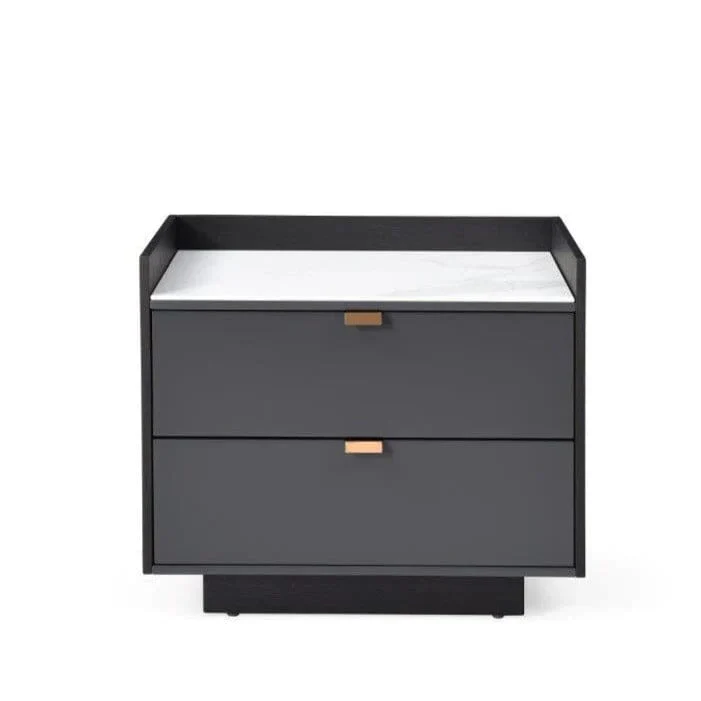 Cyra Dark Grey Luxury Oak 2 Door Bedside Table with Marble Top - Image 2