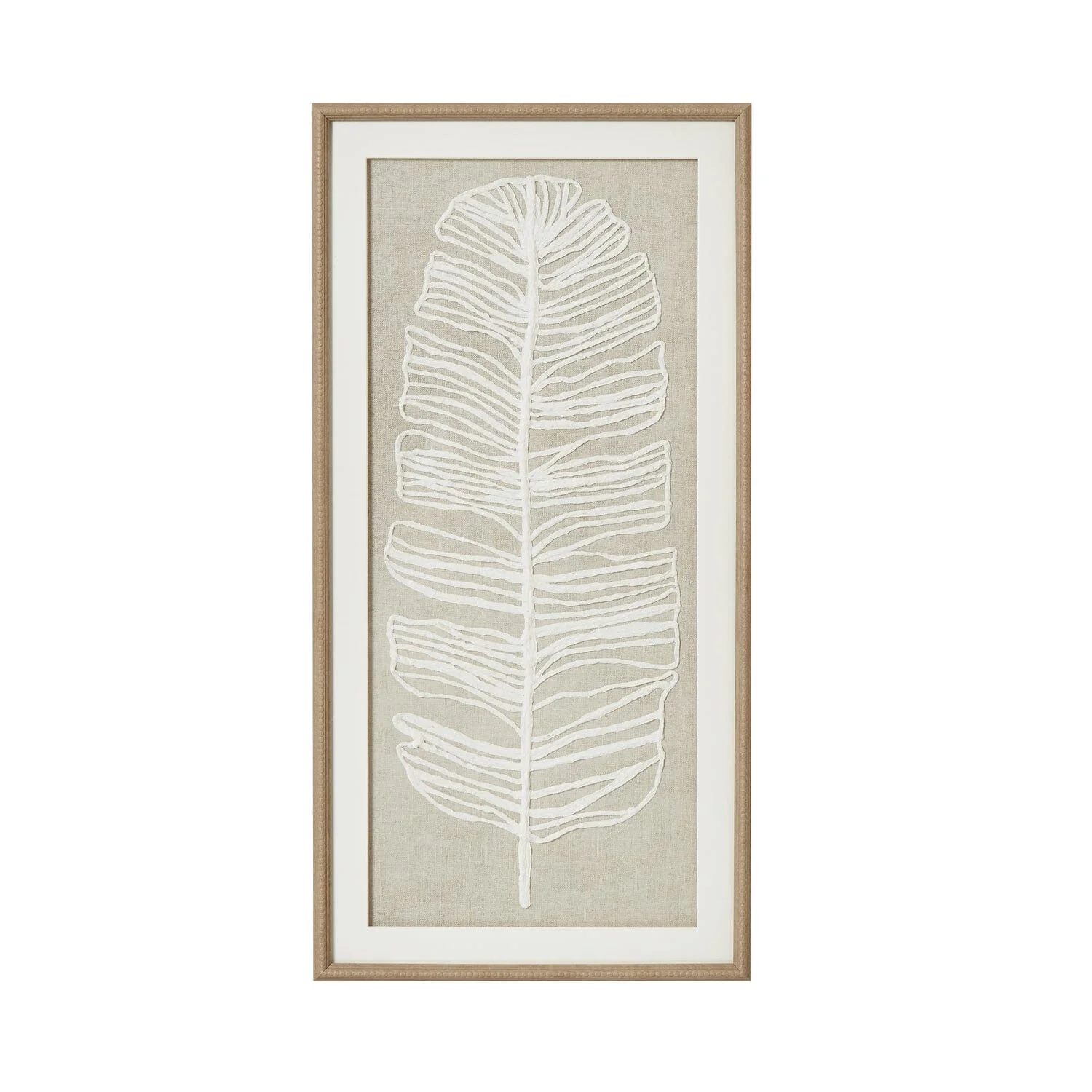 Plume Large Taupe & White Feather Wall Art with Beaded Frame - Image 2