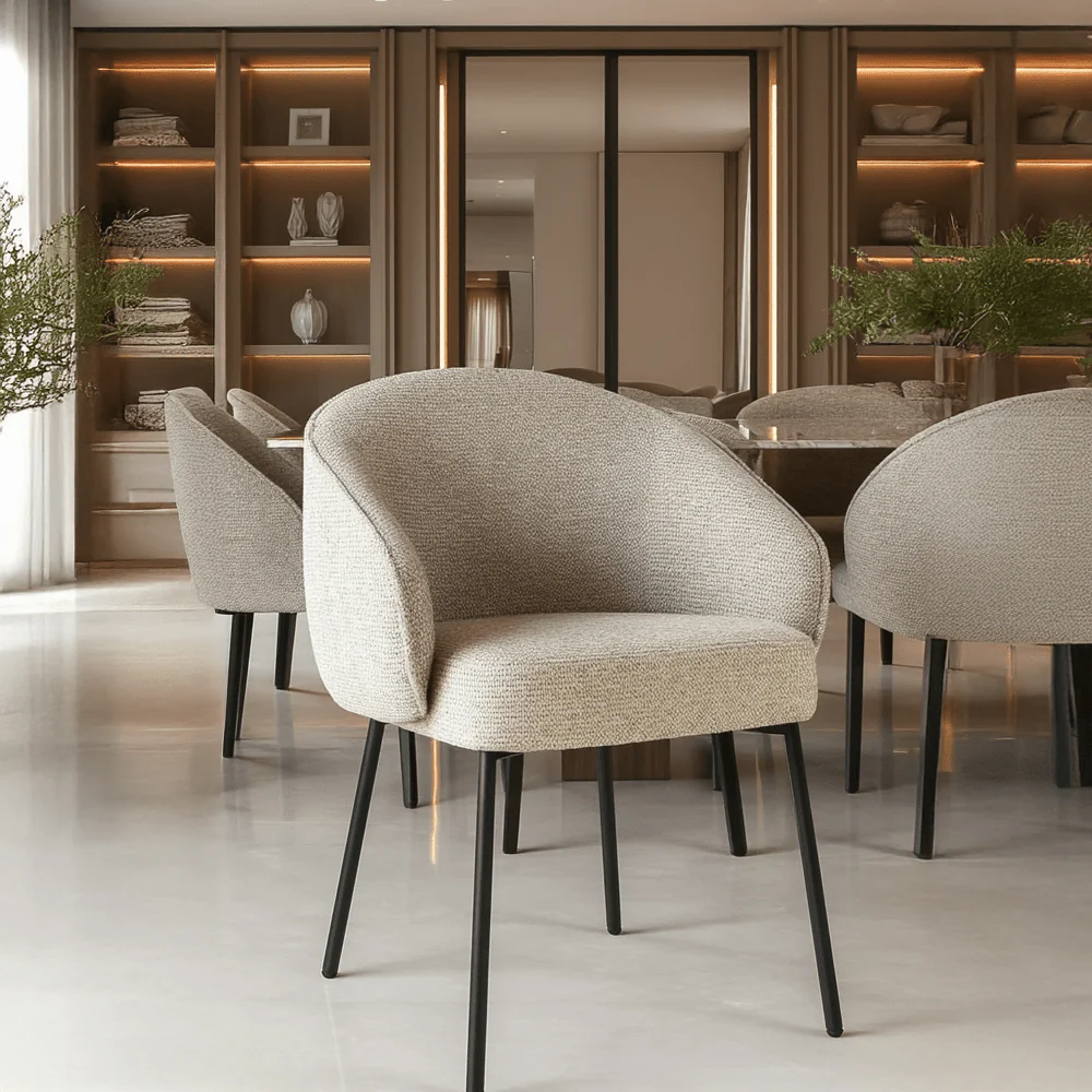 Romy Mocha Textured Chenille Dining Chair with Black Legs