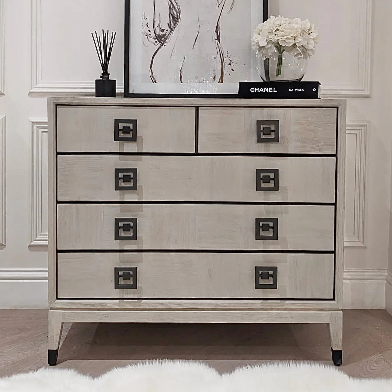 Rosa White Wash Oak Veneer 5 Drawer Chest - Image 2