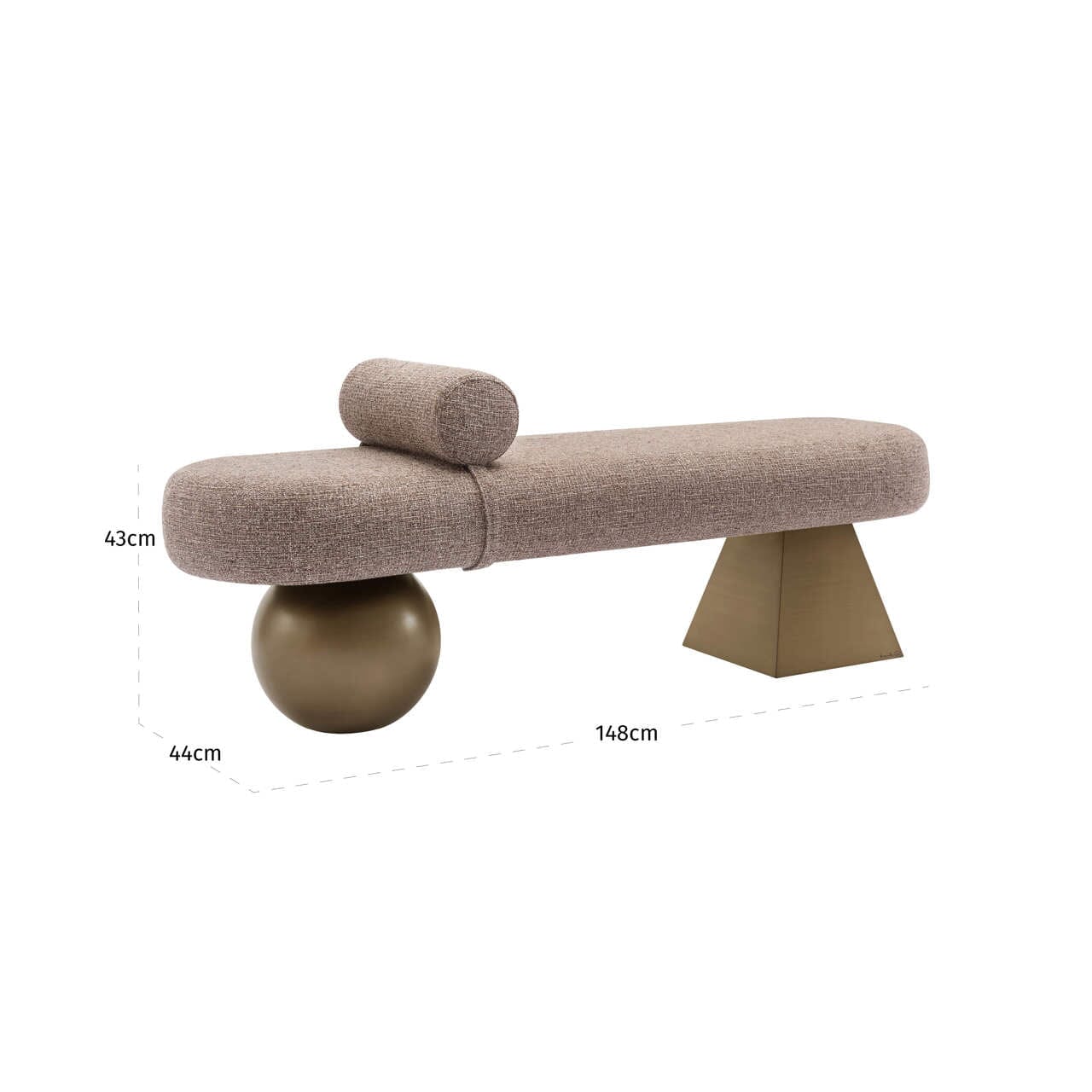 Santos Brown Tweed Statement Bench with Brass Accents - Image 7