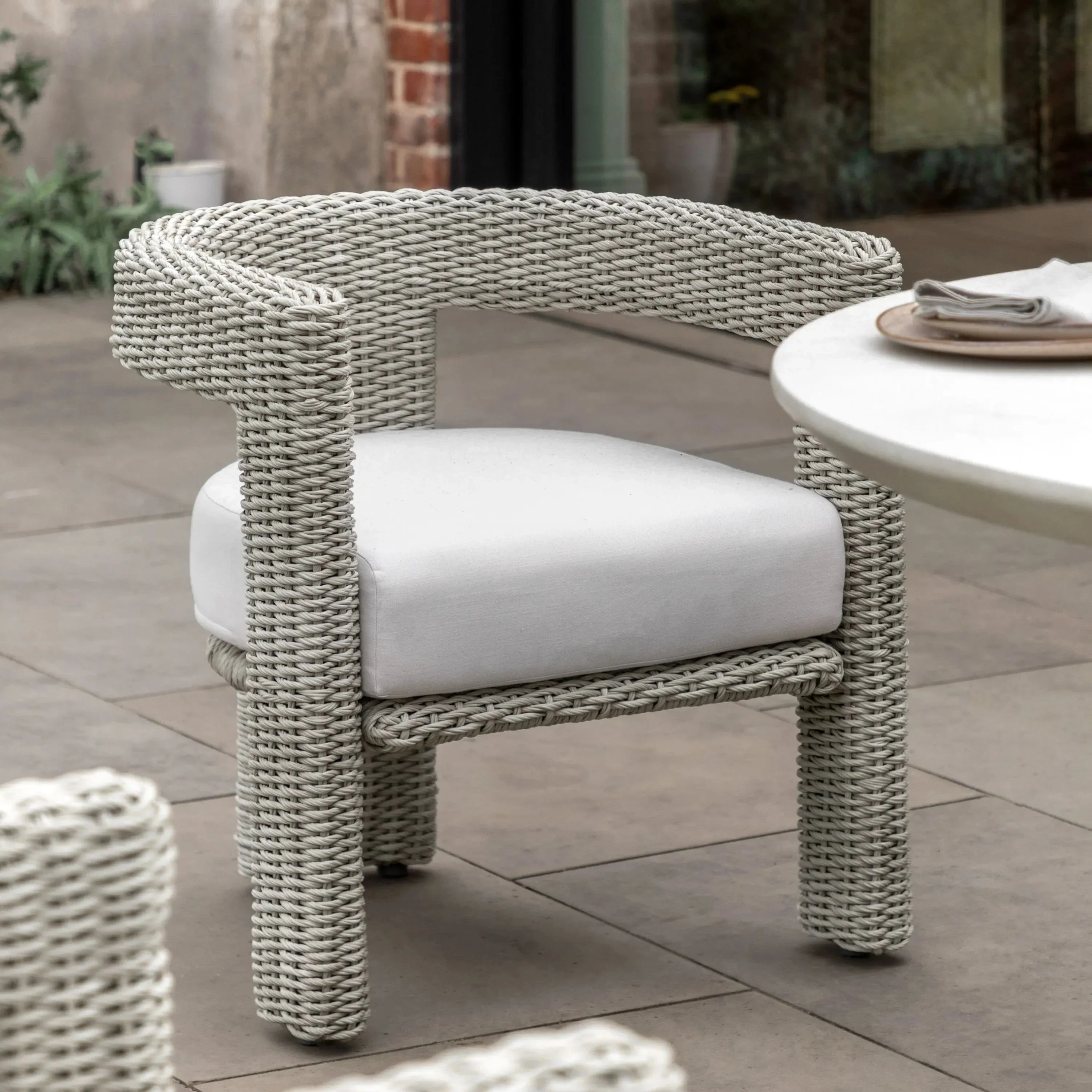 Seychelles Outdoor Cream & Natural Rattan Curved Dining Chair - Set of 2