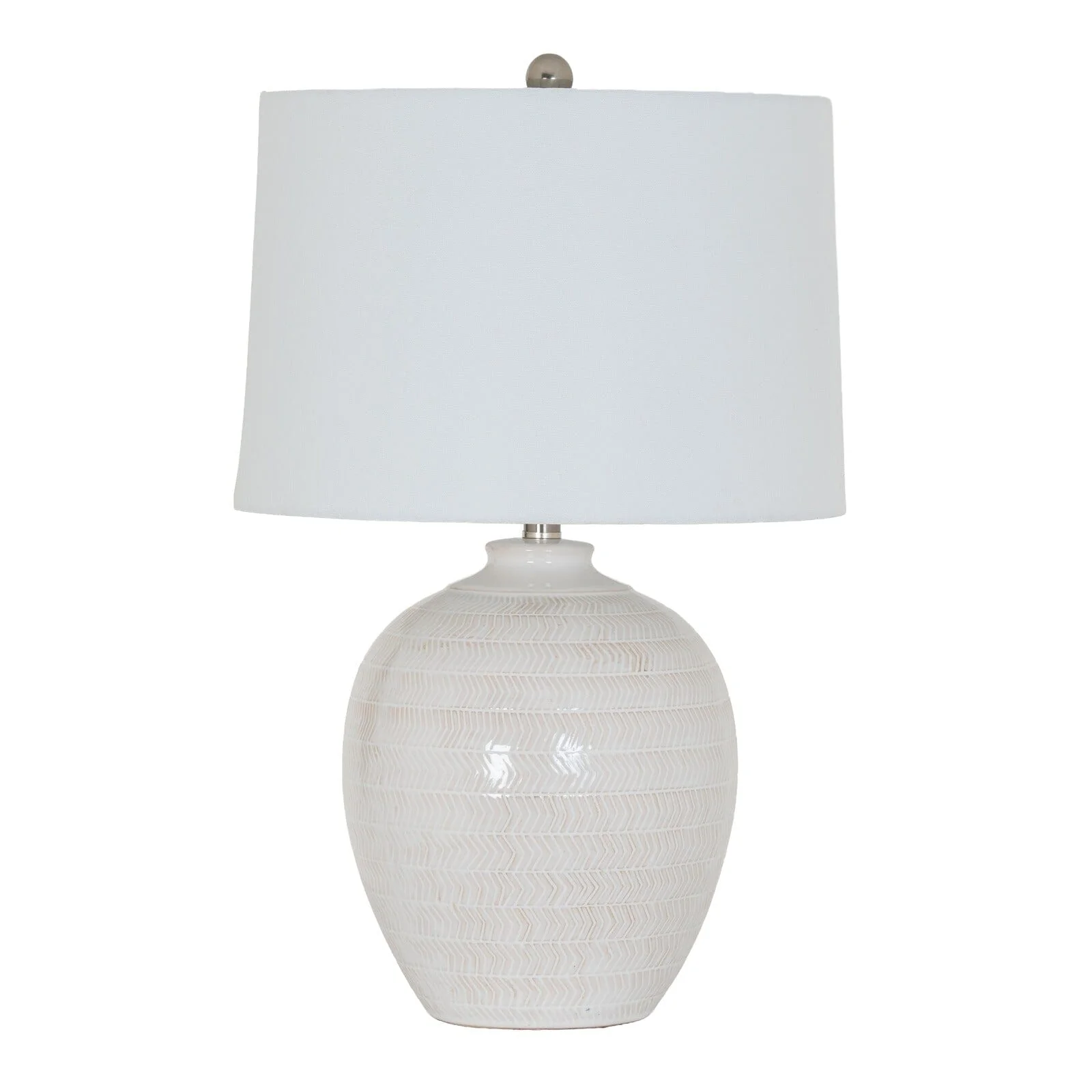 Soleil Ceramic Chevron Table Lamp with White Linen Shade - Image 2