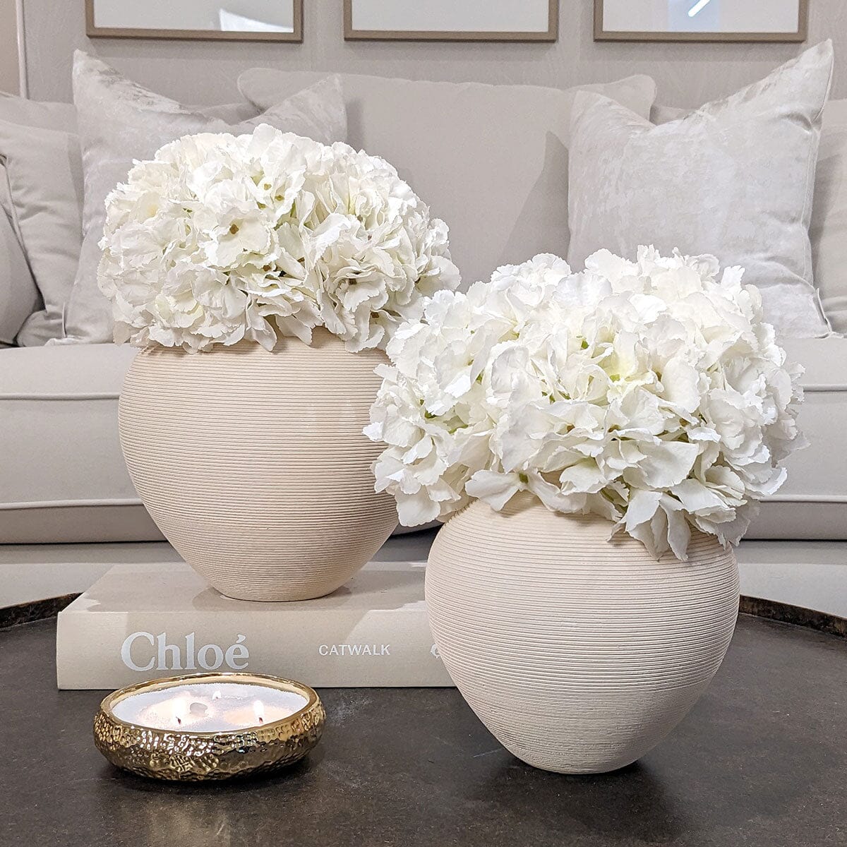 Solis Medium Rounded Stone Ceramic Neutral Vase - Image 2