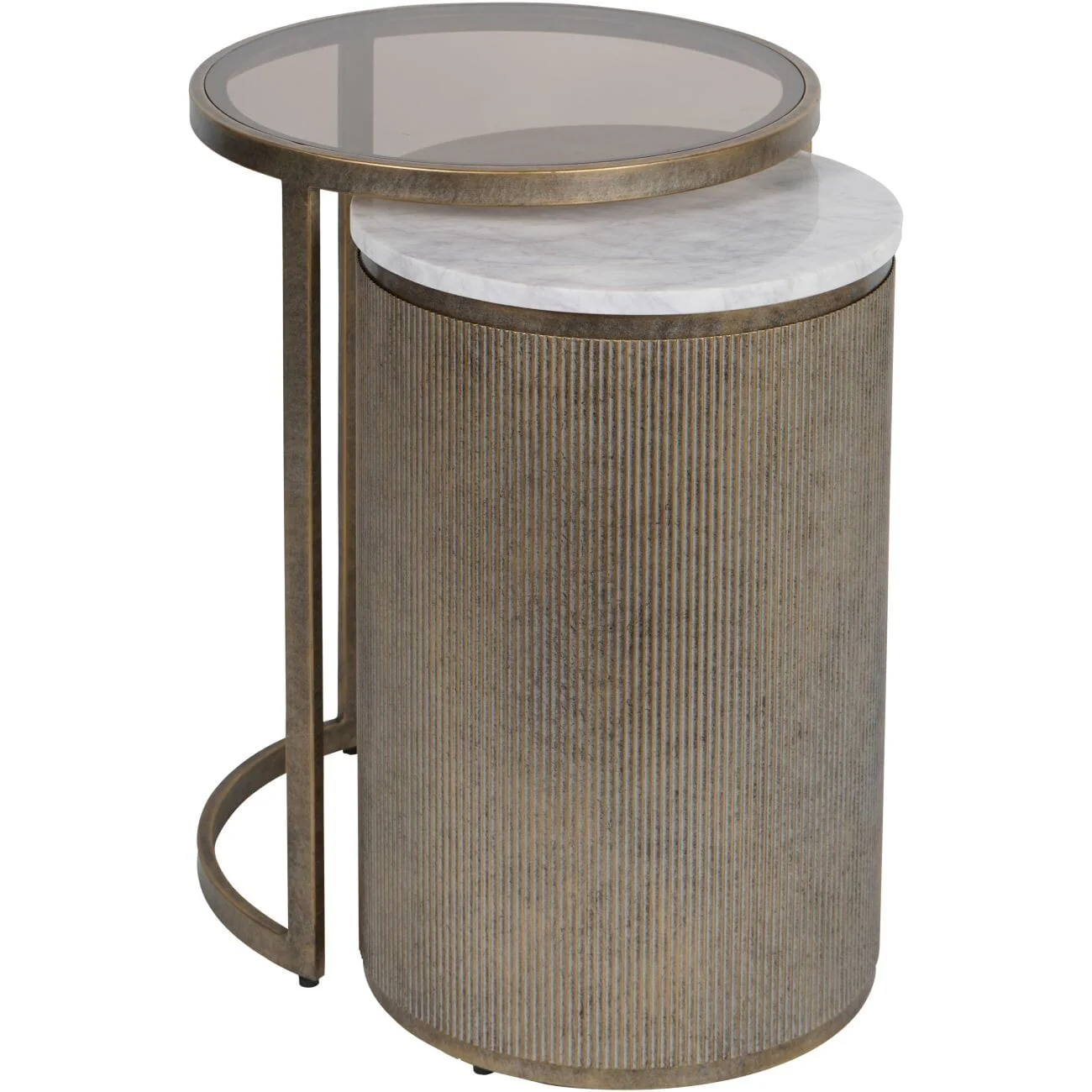 Sovana Antique Brass Nesting Side Tables with Marble and Glass Top - Image 2