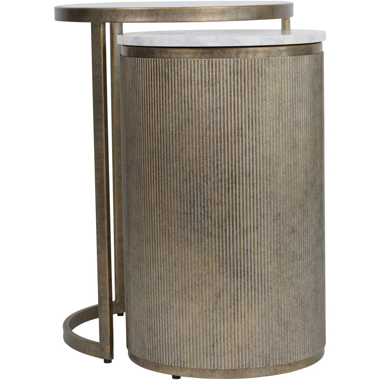 Sovana Antique Brass Nesting Side Tables with Marble and Glass Top - Image 4