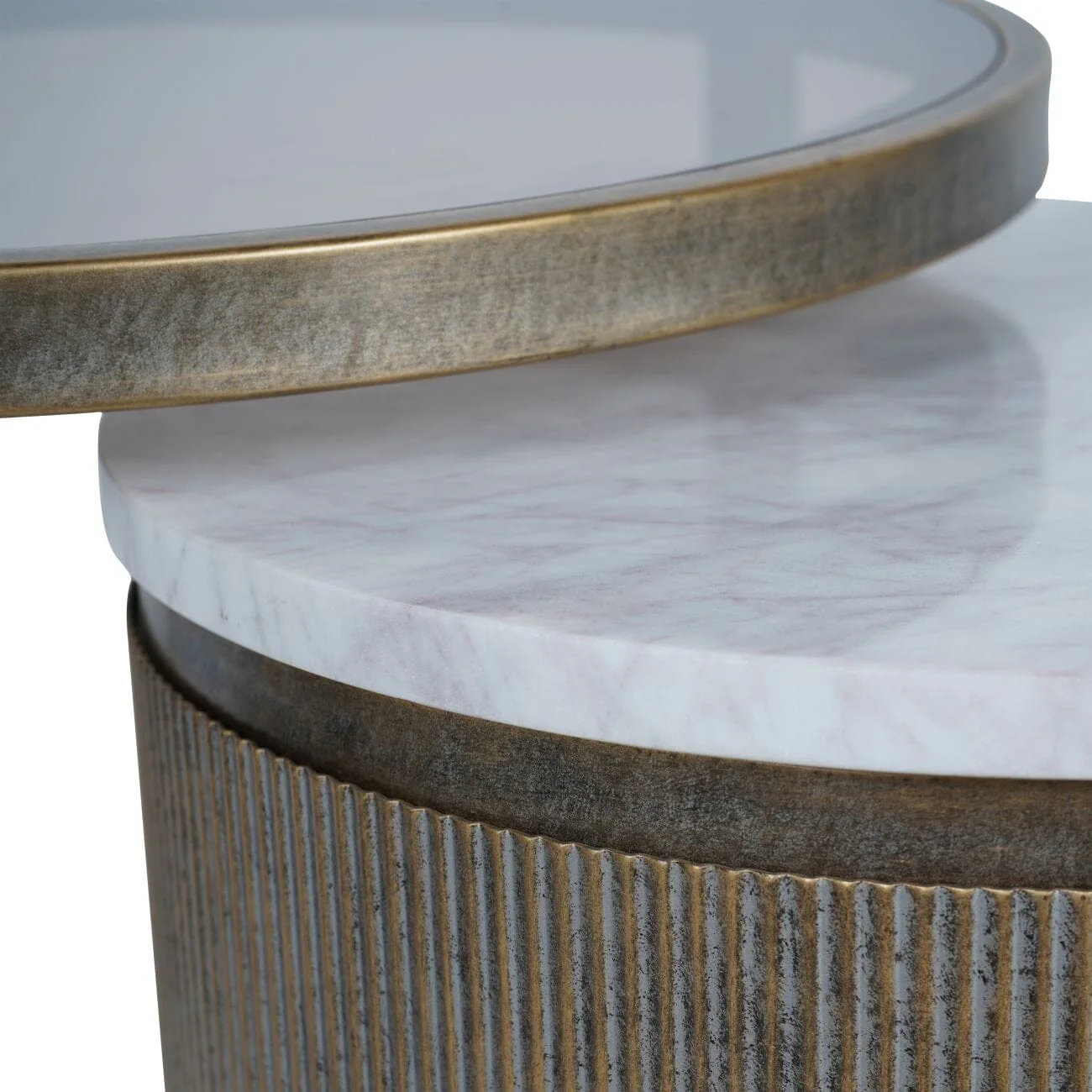 Sovana Antique Brass Nesting Side Tables with Marble and Glass Top - Image 5