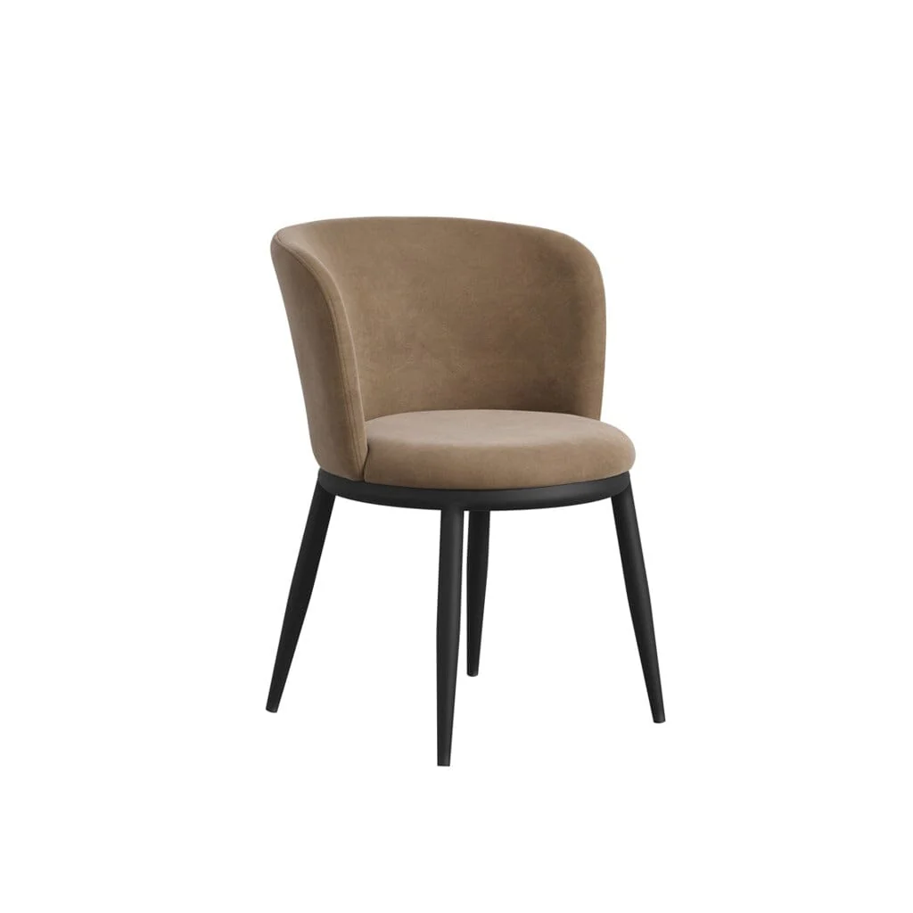 Stasi Taupe Velvet Curved Dining Chair with Black Legs - Image 3
