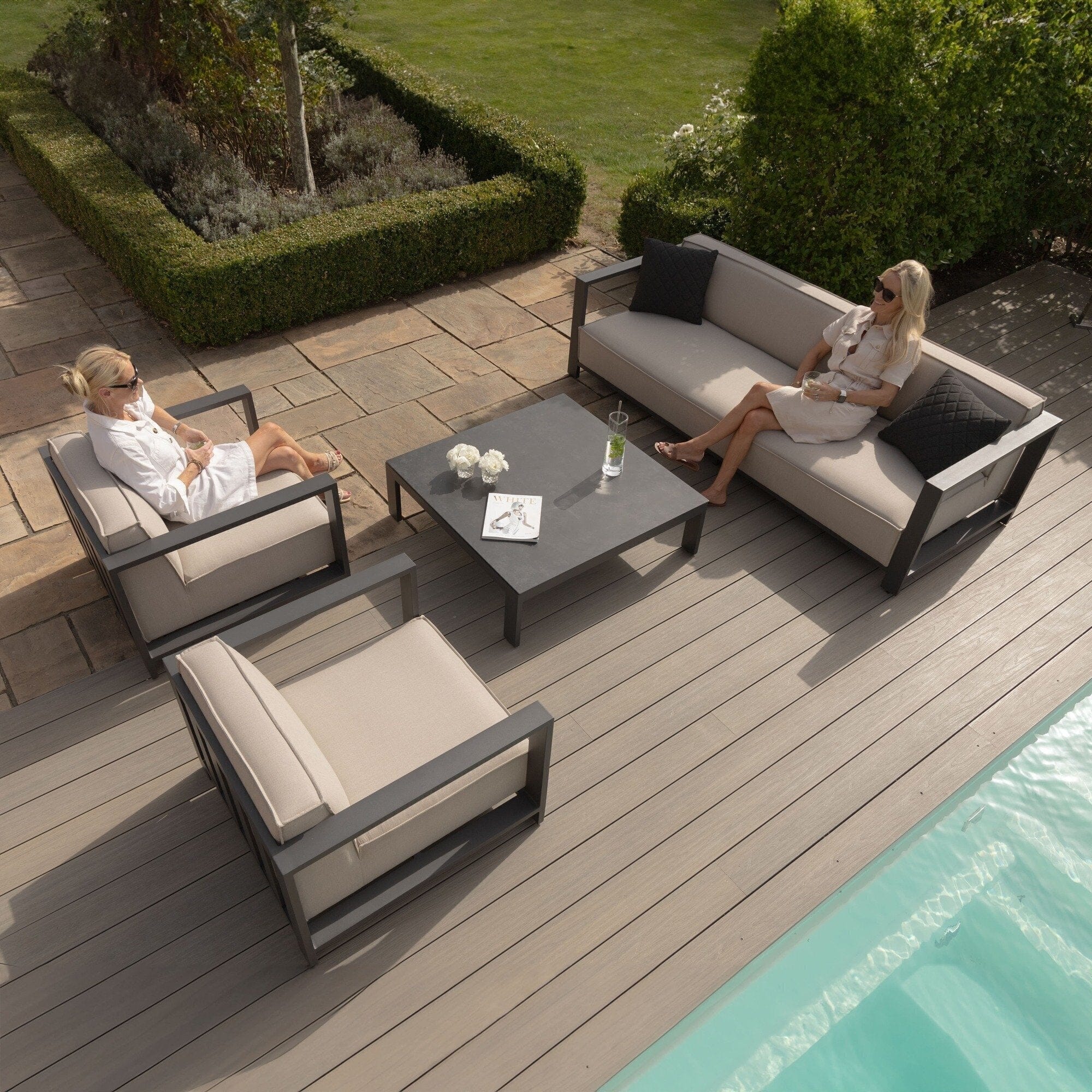 Syros Outdoor 3 Seater Sofa & Chairs Set with Coffee Table - Image 2