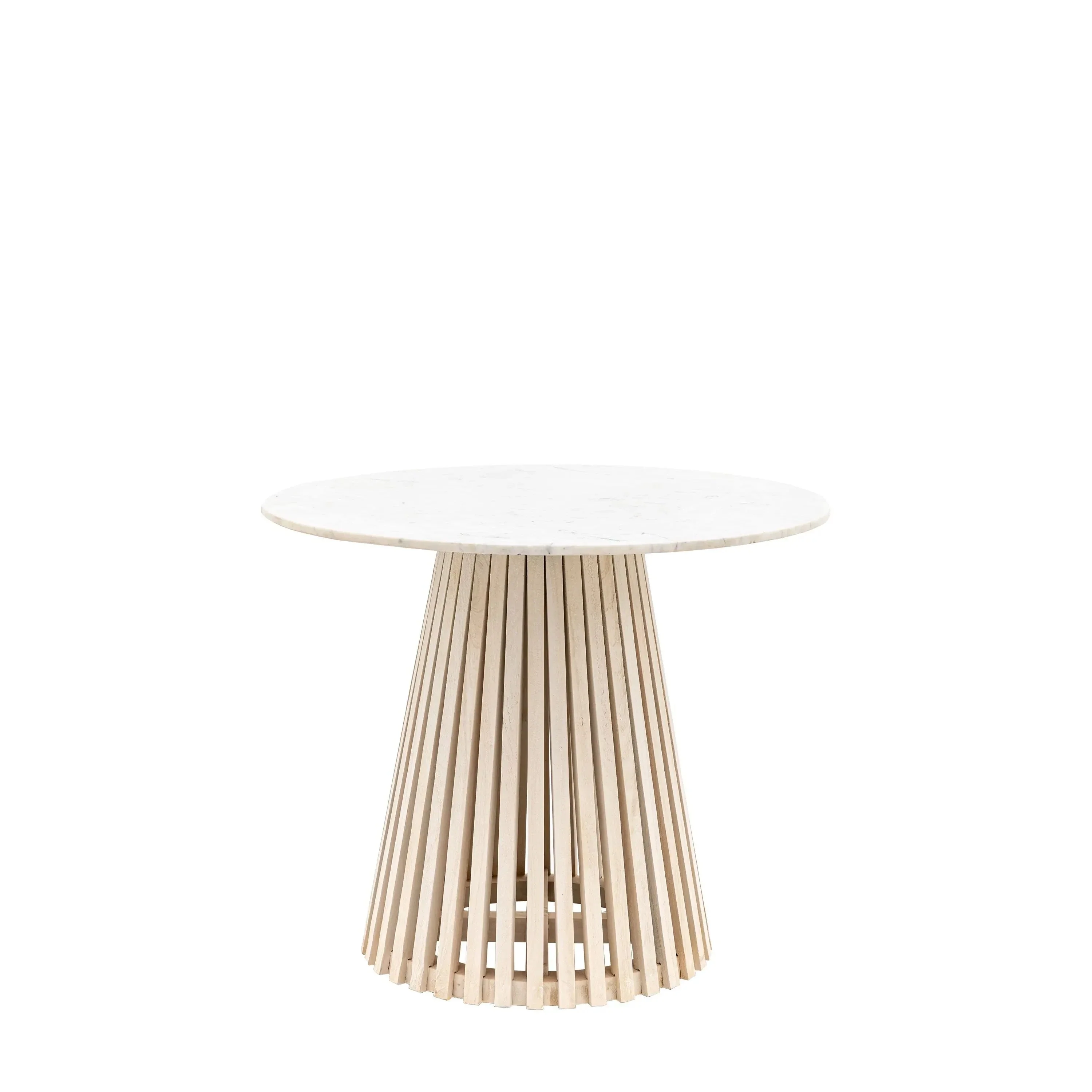 Tova Whitewash Slatted Wood Round Dining Table with Marble Top - Image 2