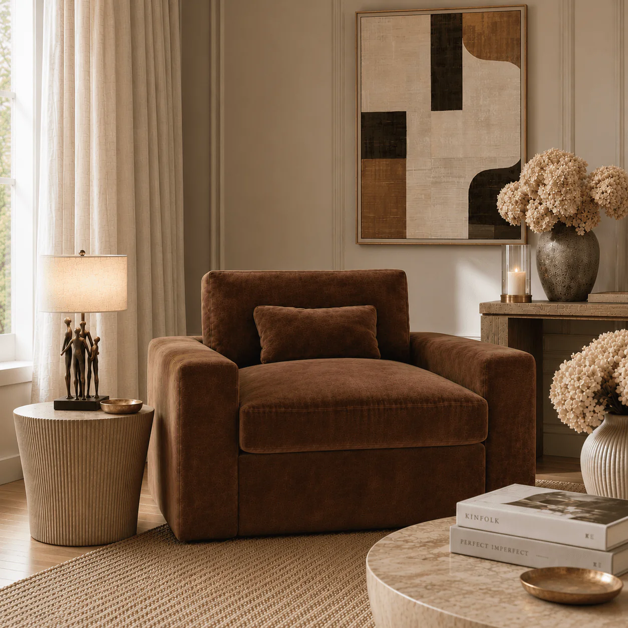 Tribeca Rust Velvet Love Seat