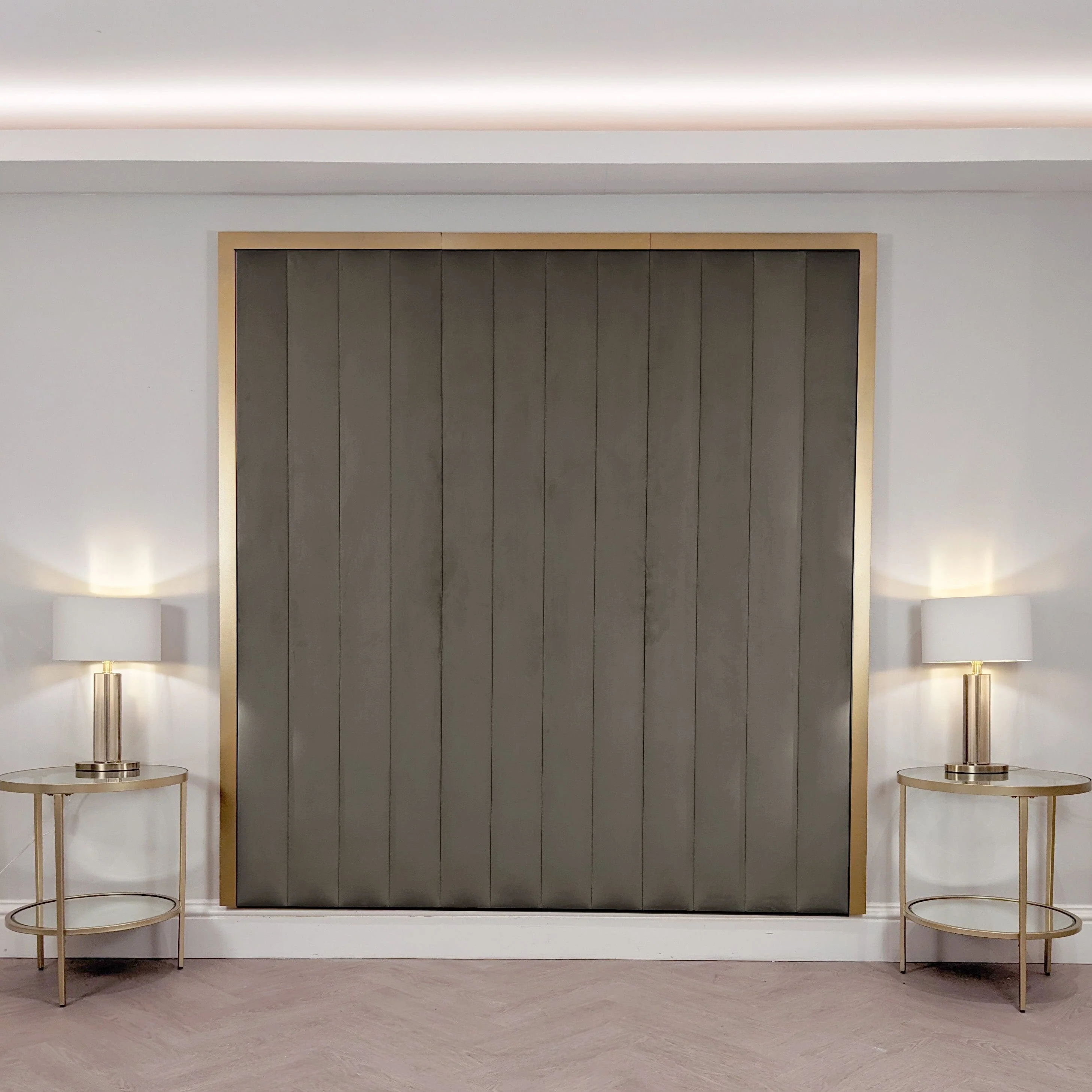Valentina Charcoal & Gold Channelled Headboard