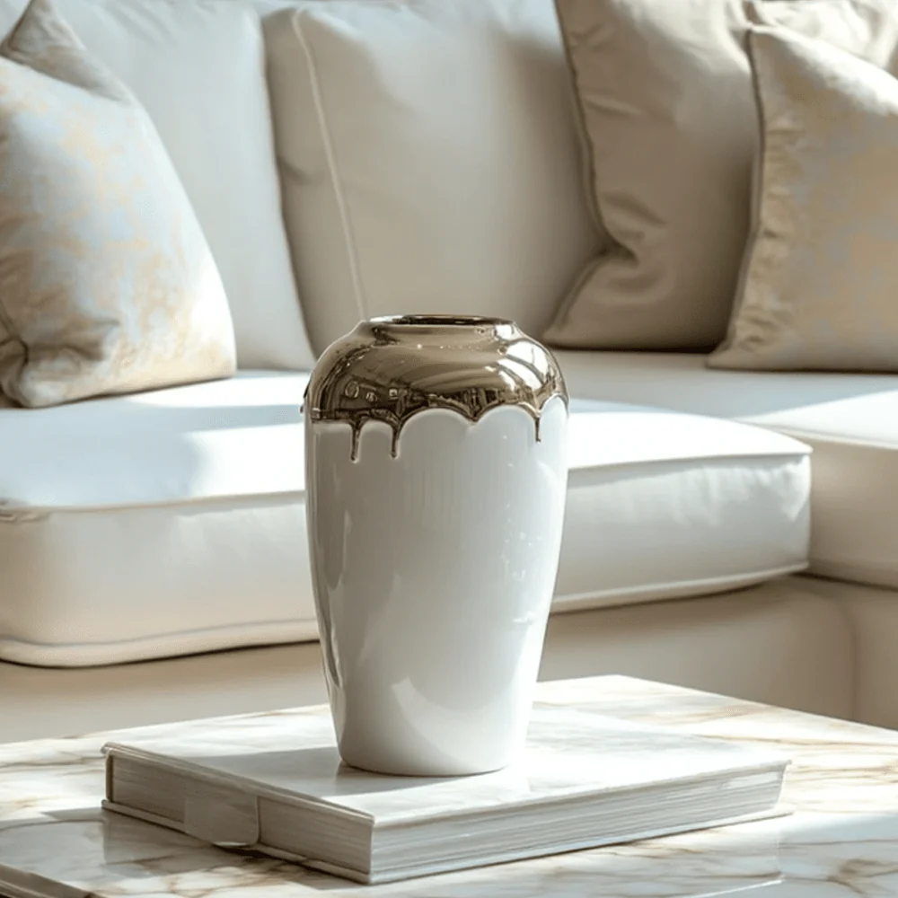Vellore Gold & White Drip Effect Vase