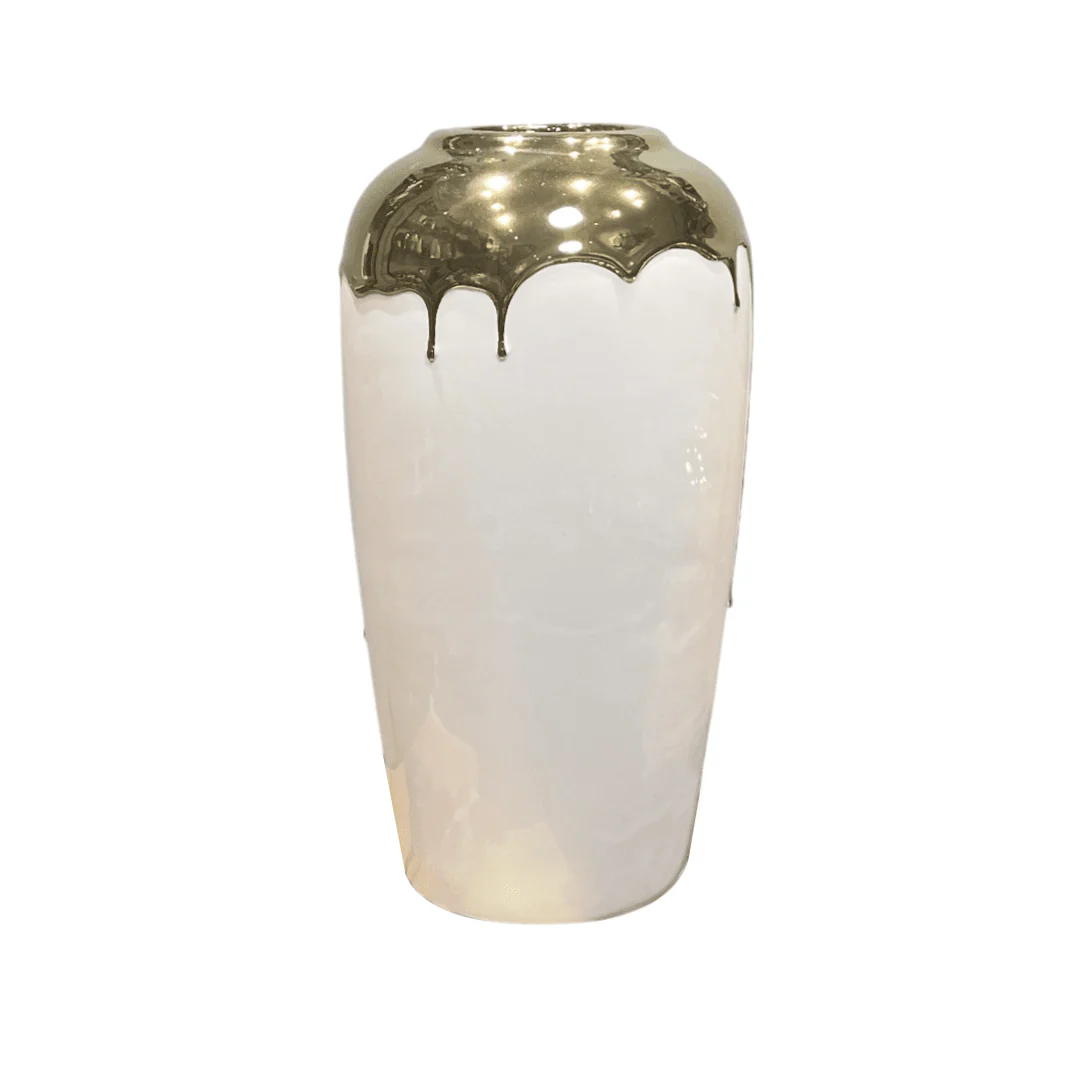 Vellore Gold & White Drip Effect Vase - Image 2