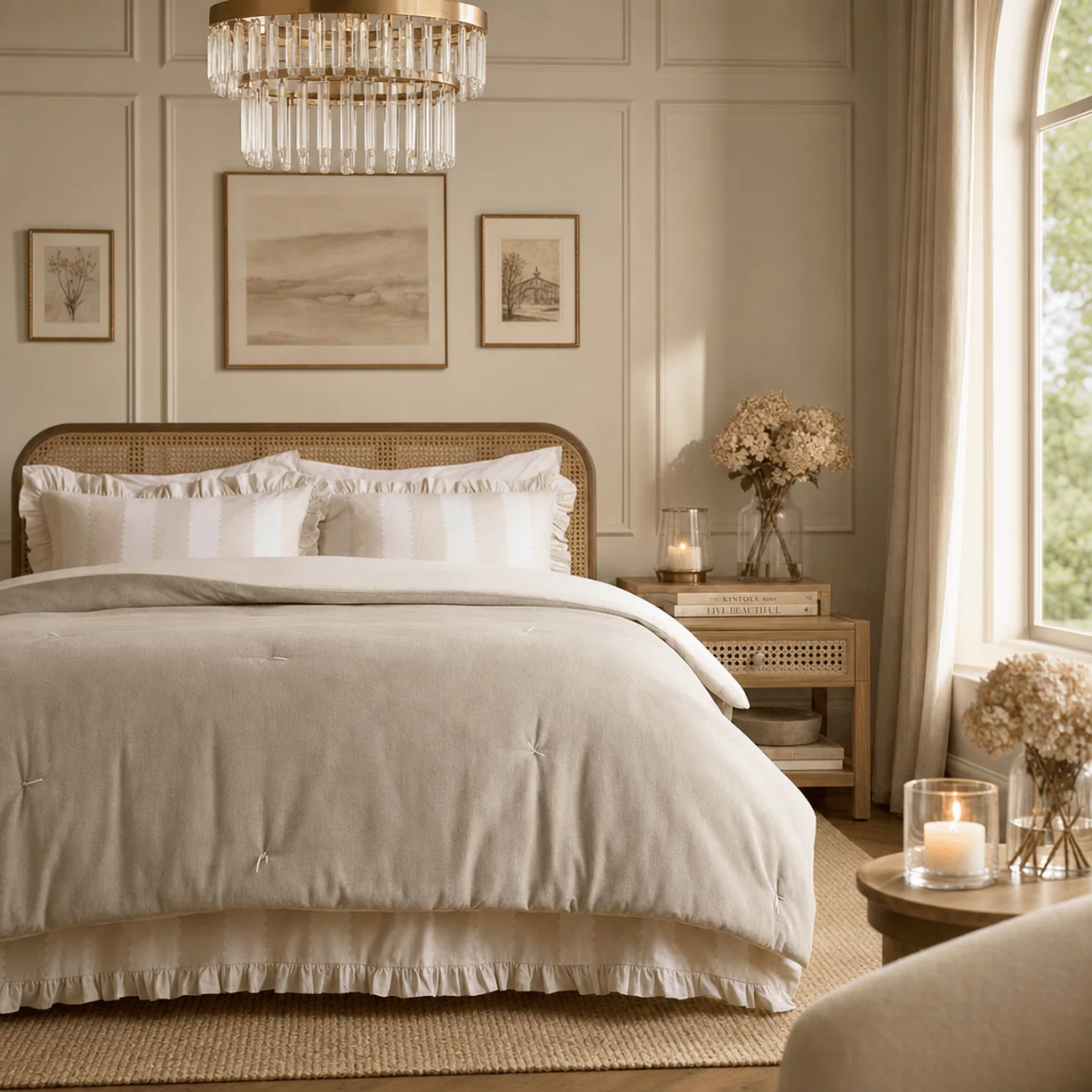 Zerina Beige Cotton Quilted Bedspread