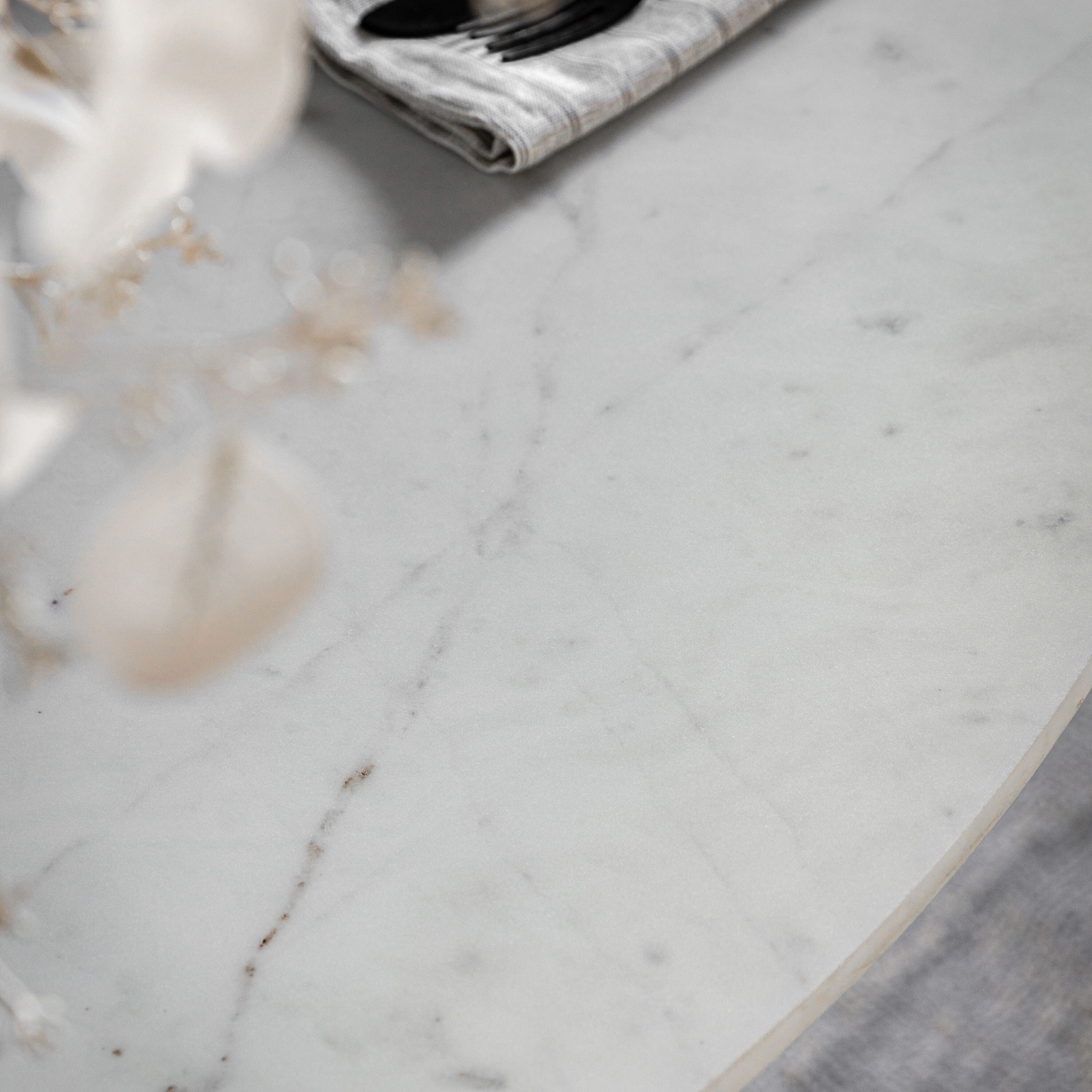 Zoe Neutral Ribbed Wooden Round Dining Table with Marble Top - Image 2